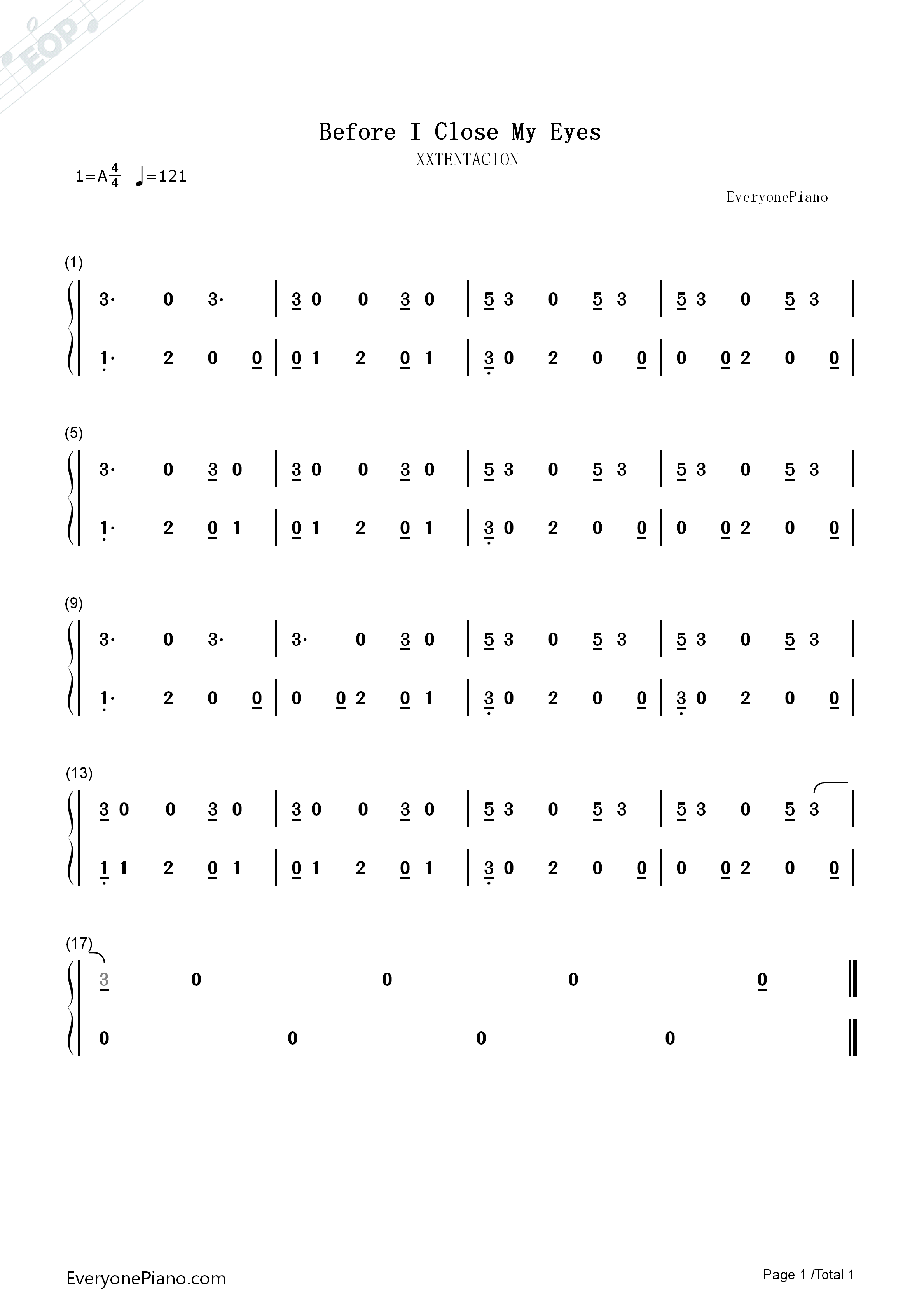 Before_I_Close_My_Eyes钢琴简谱_XXXTentacion演唱