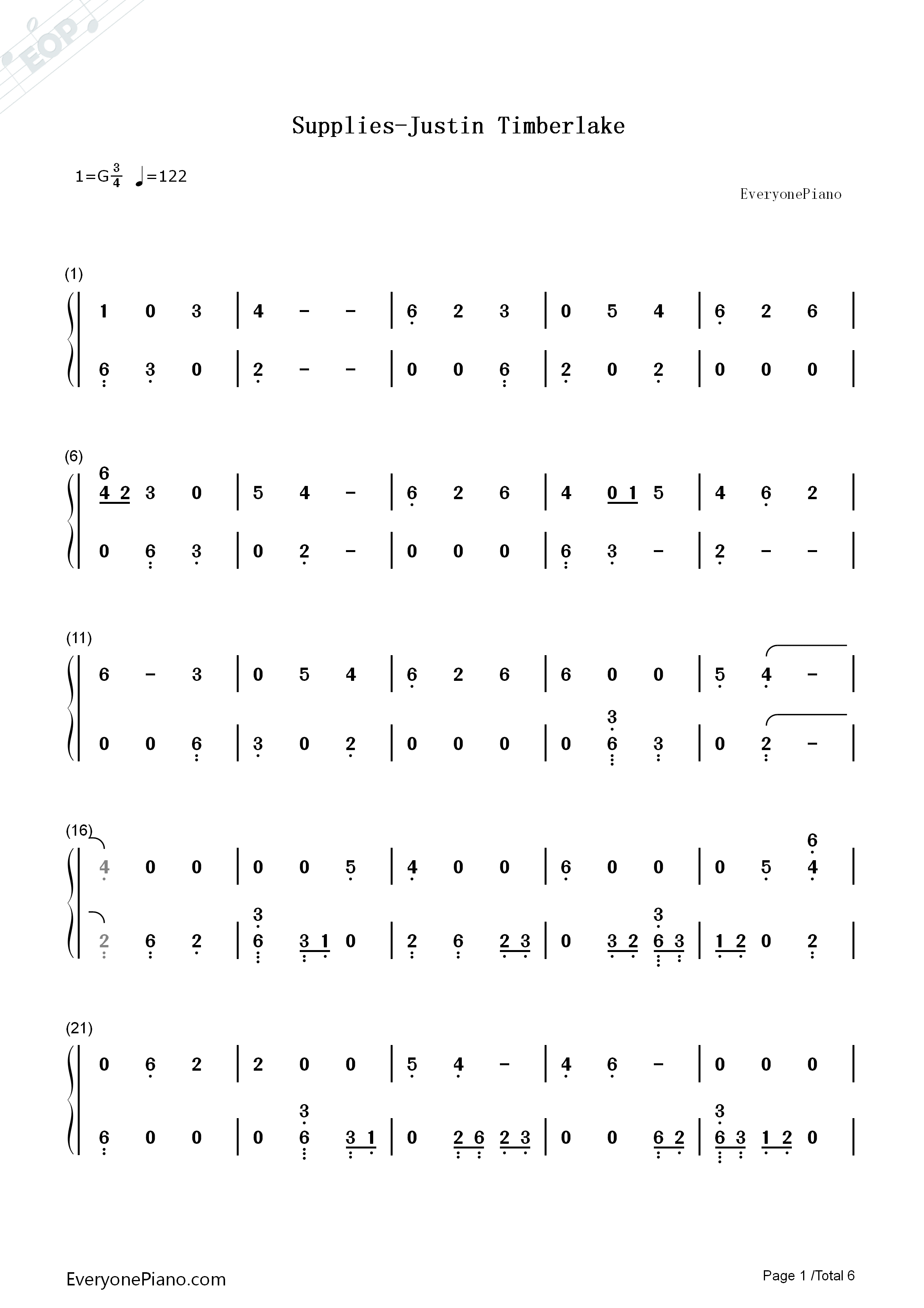 Supplies钢琴简谱_Justin_Timberlake演唱