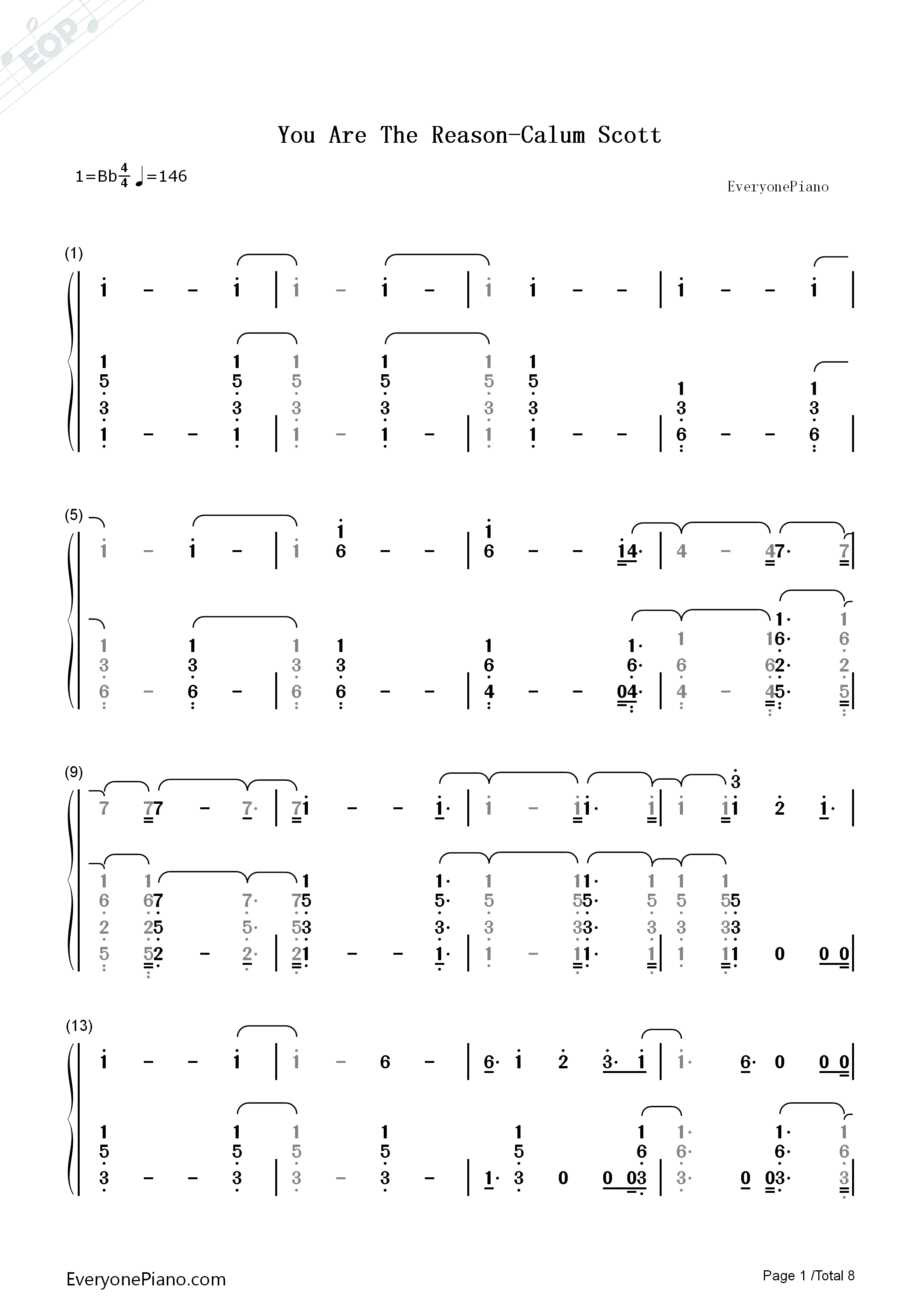 You_Are_The_Reason钢琴简谱_Calum_Scott演唱