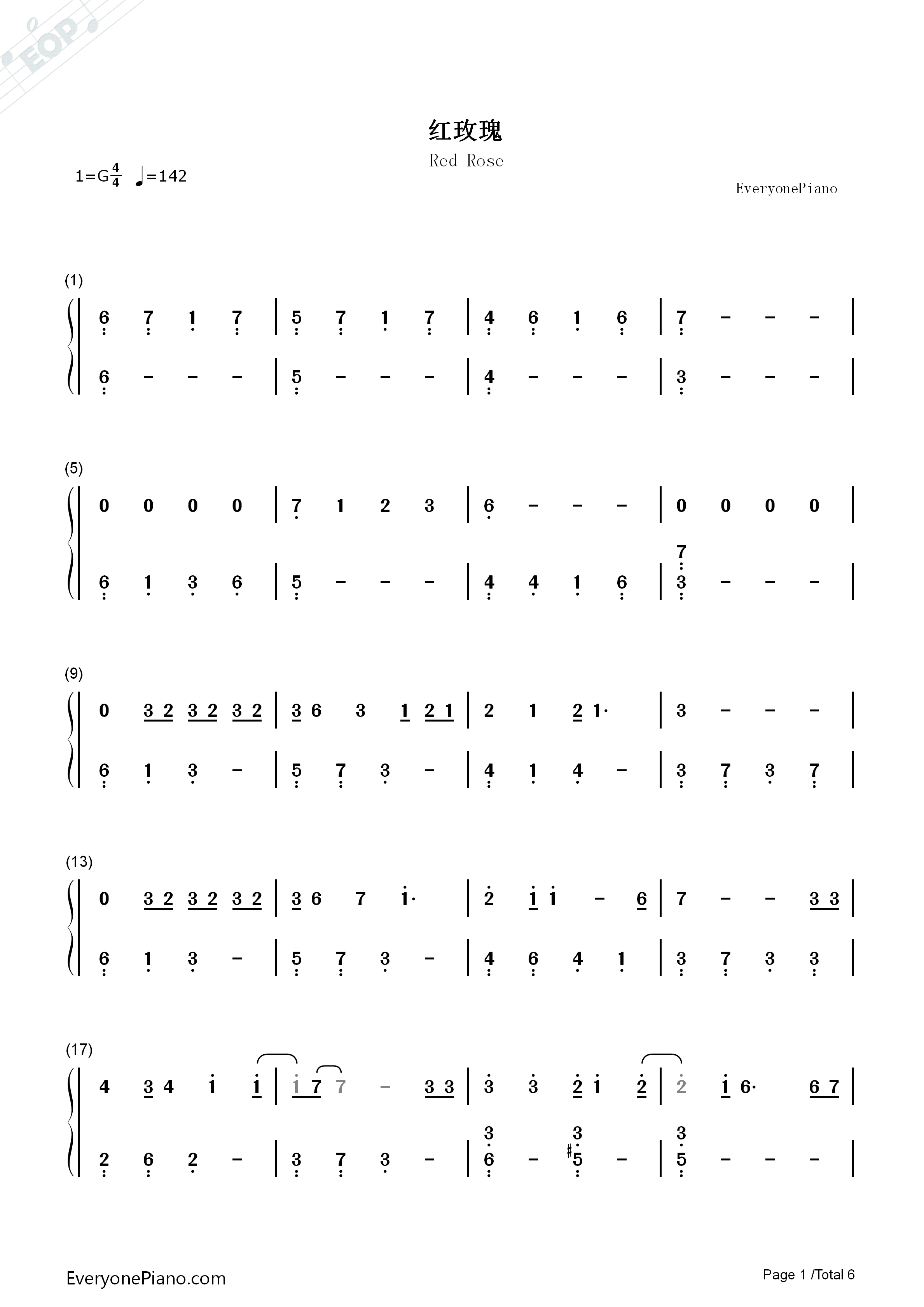 红玫瑰钢琴简谱_张碧晨演唱