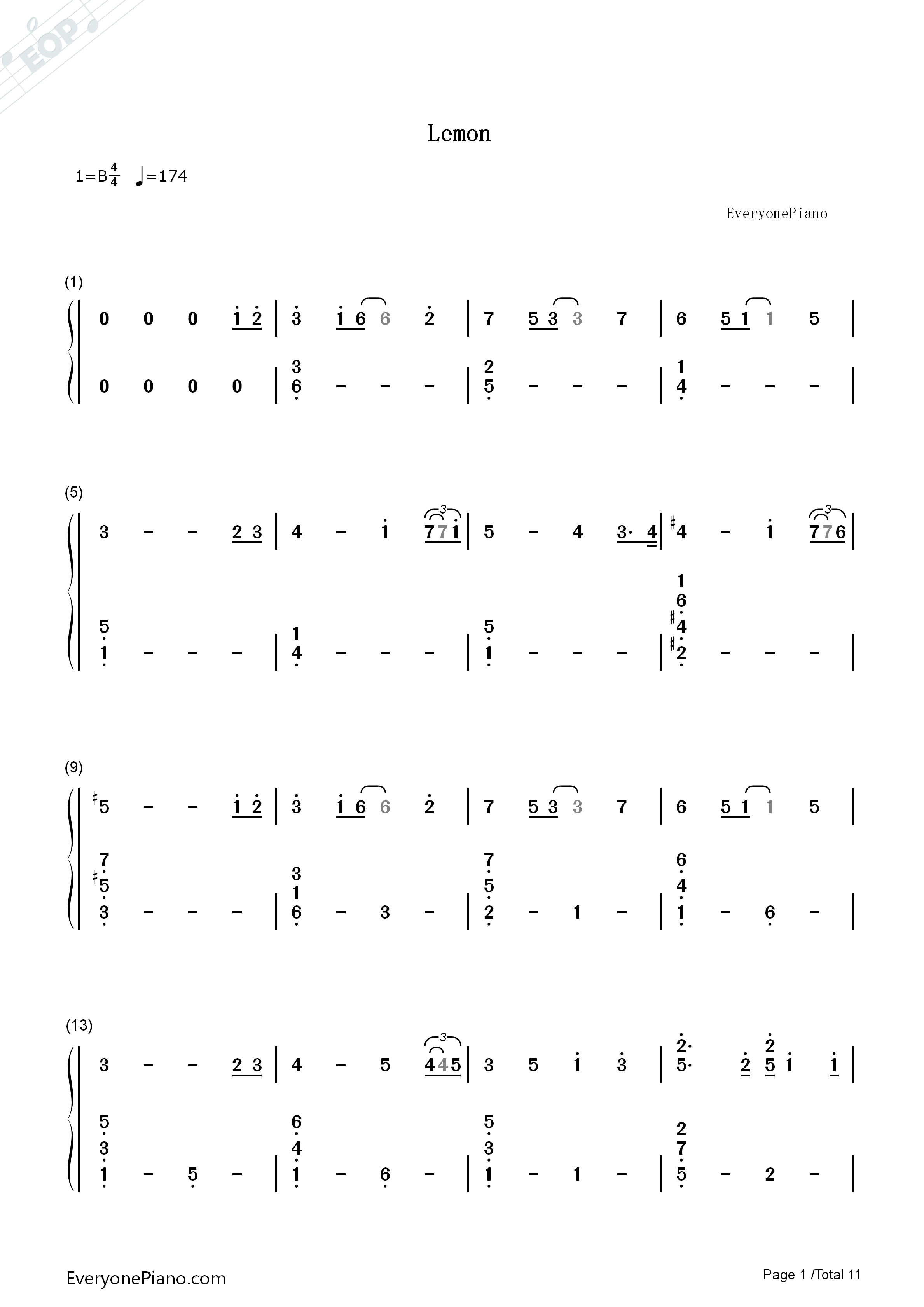 Lemon钢琴简谱_米津玄师演唱