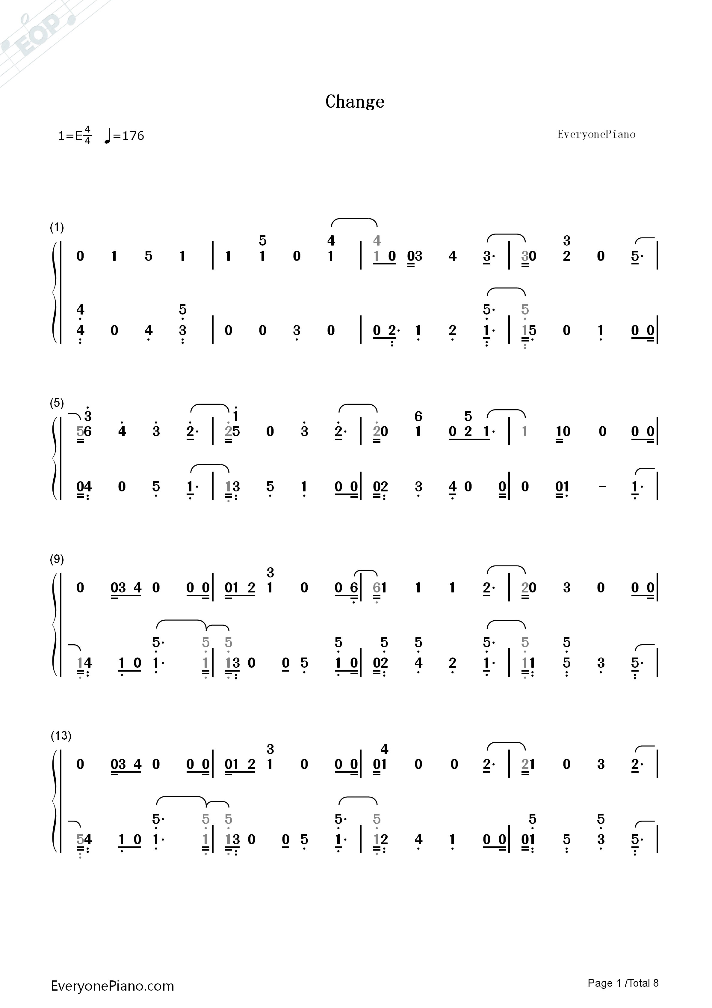 Change钢琴简谱_Charlie_Puth_James_Taylor演唱