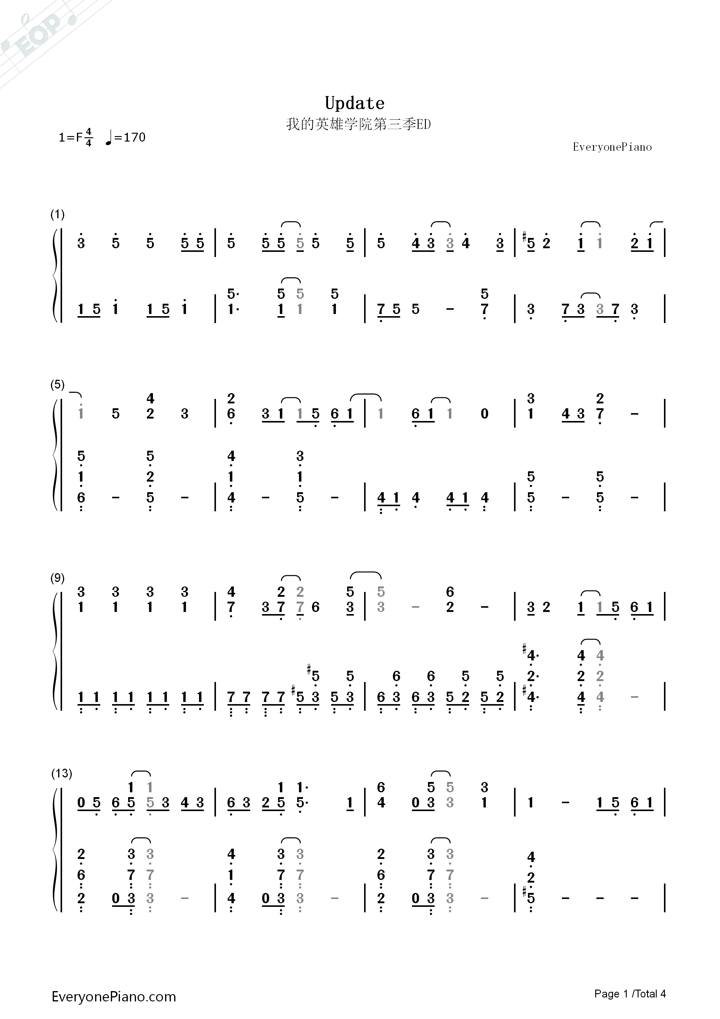 アップデート钢琴简谱_Miwa演唱