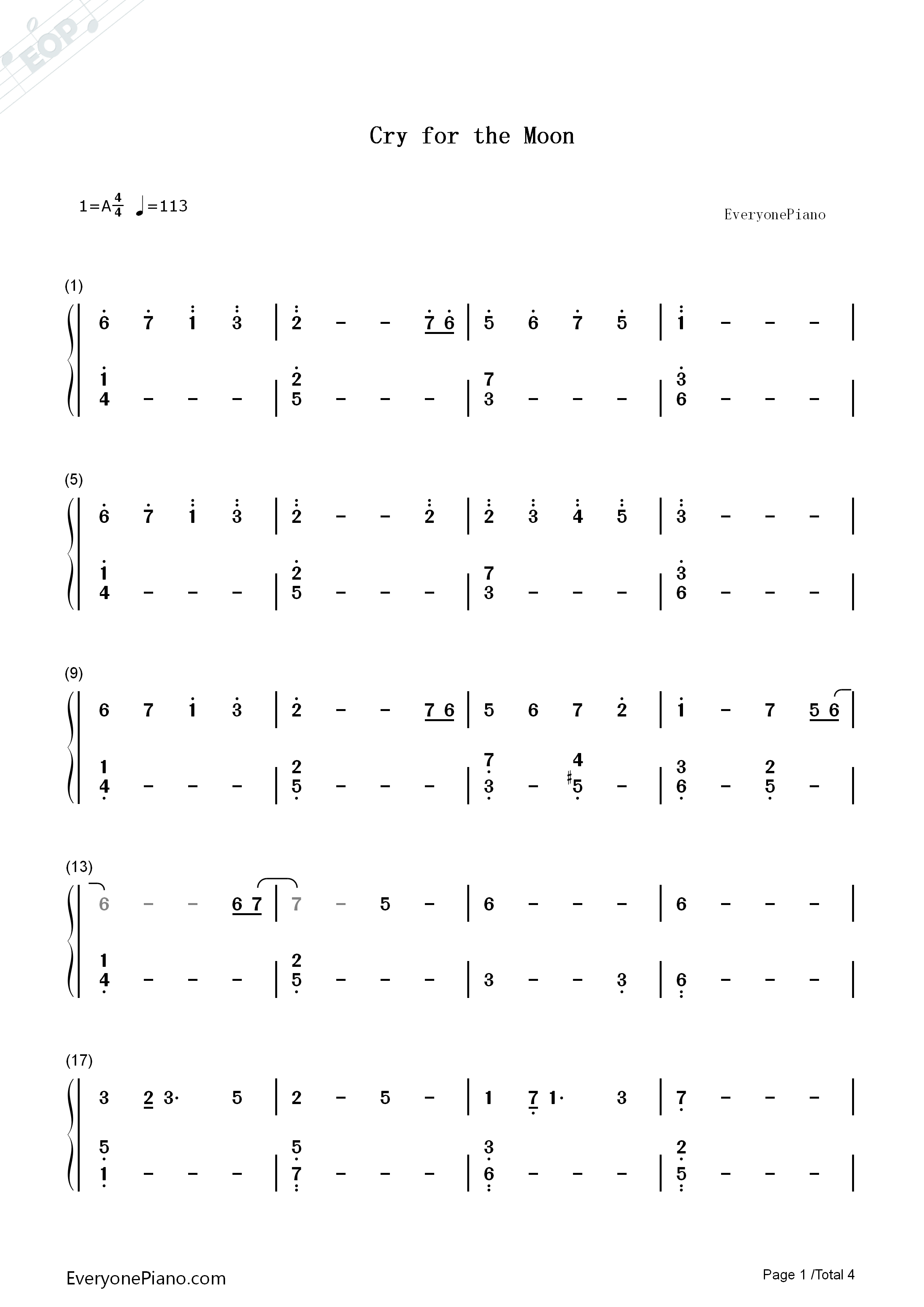 Cry_For_The_Moon钢琴简谱_Epica演唱