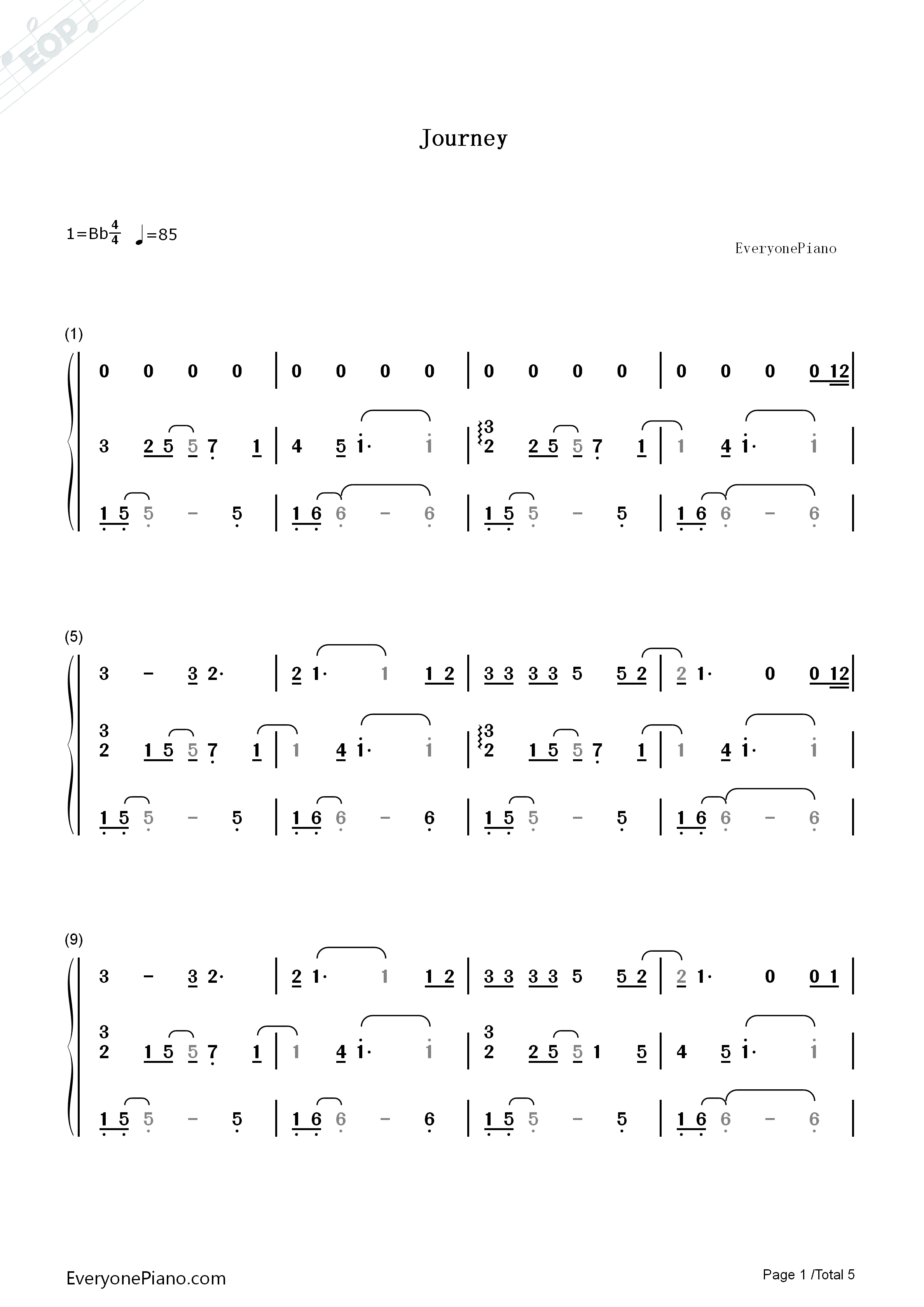 Journey钢琴简谱_张韶涵演唱