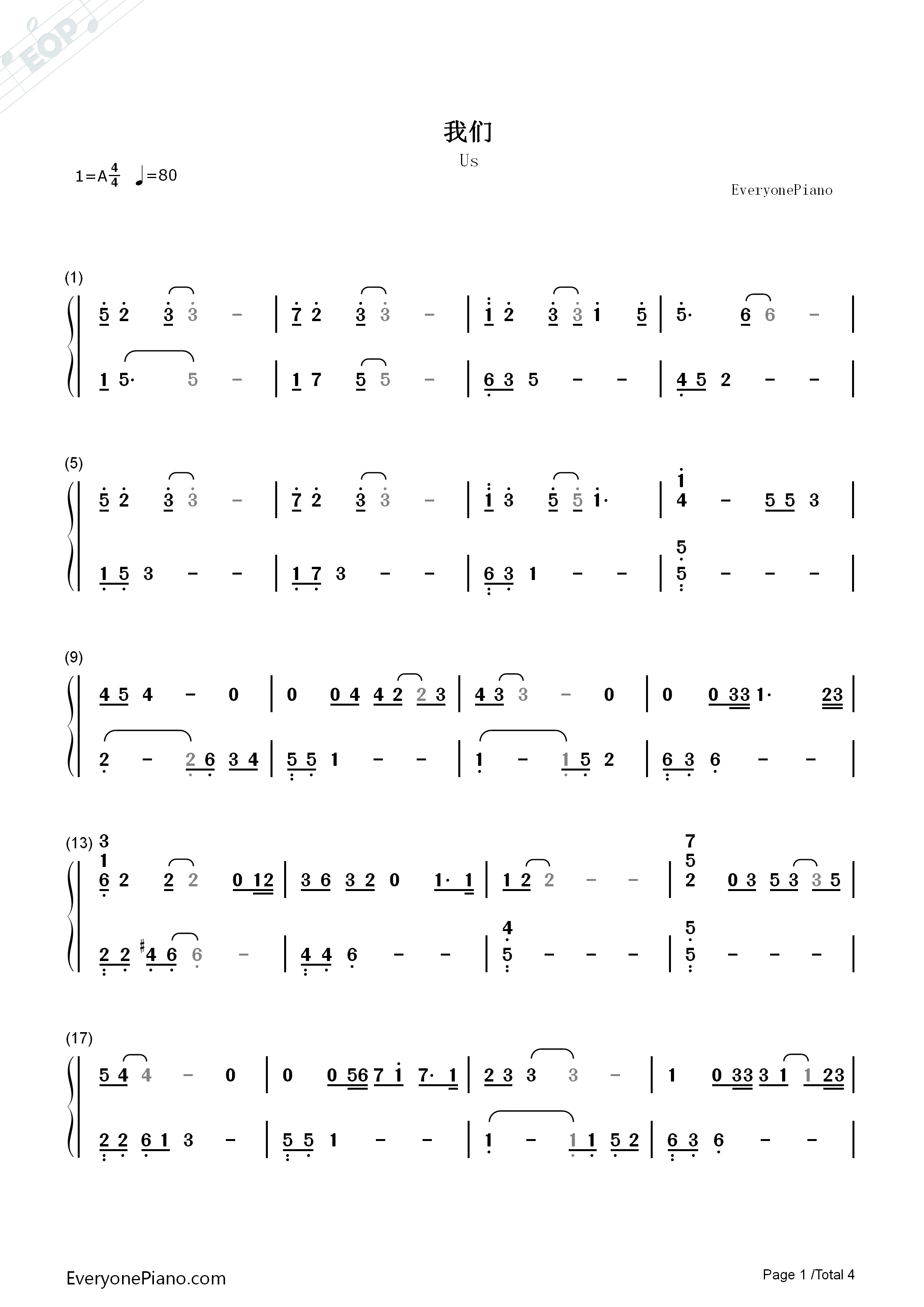 我们钢琴简谱_陈奕迅演唱