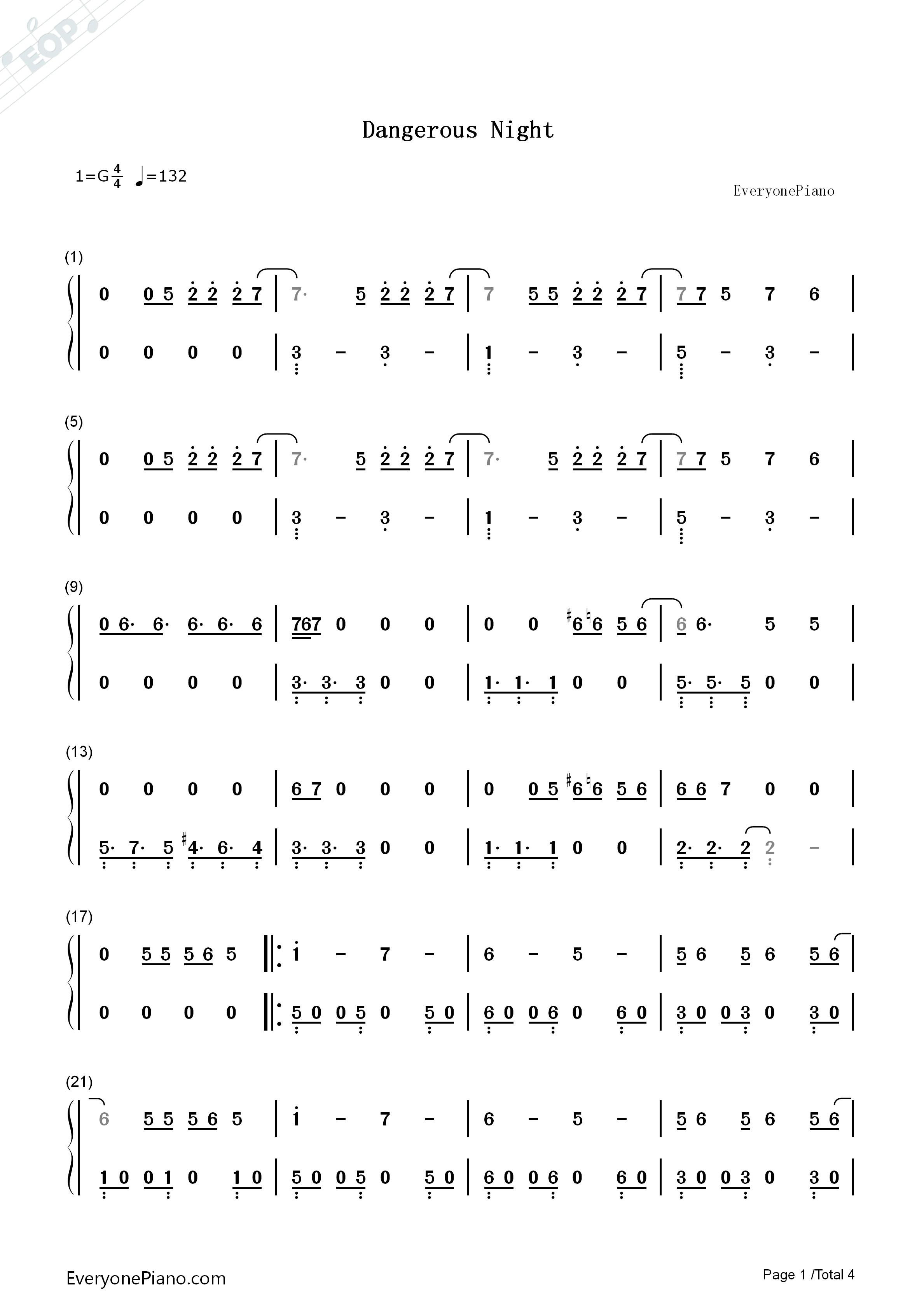 Dangerous_Night钢琴简谱_Thirty_Seconds_to_Mars演唱