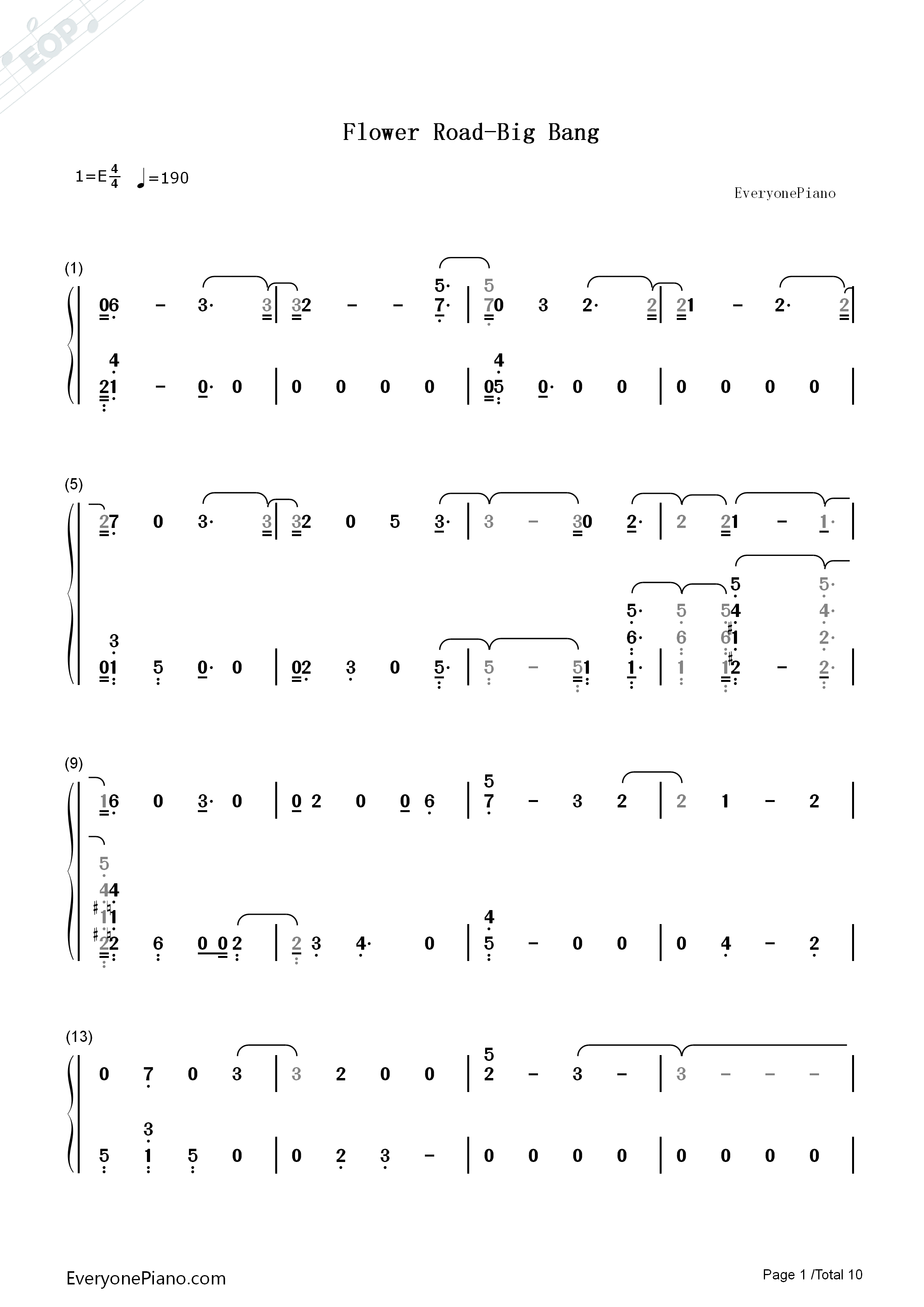 Flower_Road钢琴简谱_Big_Bang演唱