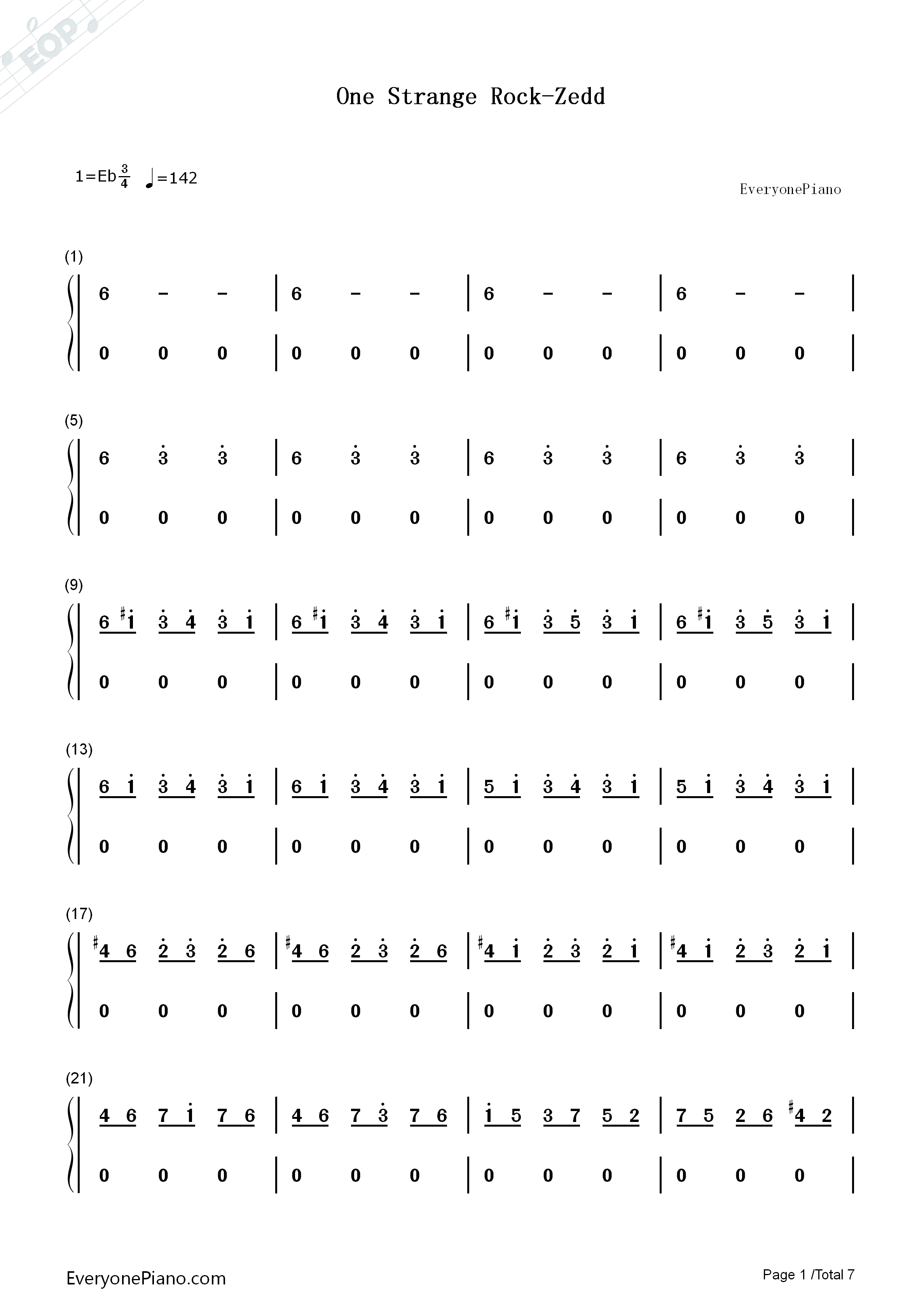 One_Strange_Rock钢琴简谱_Zedd演唱