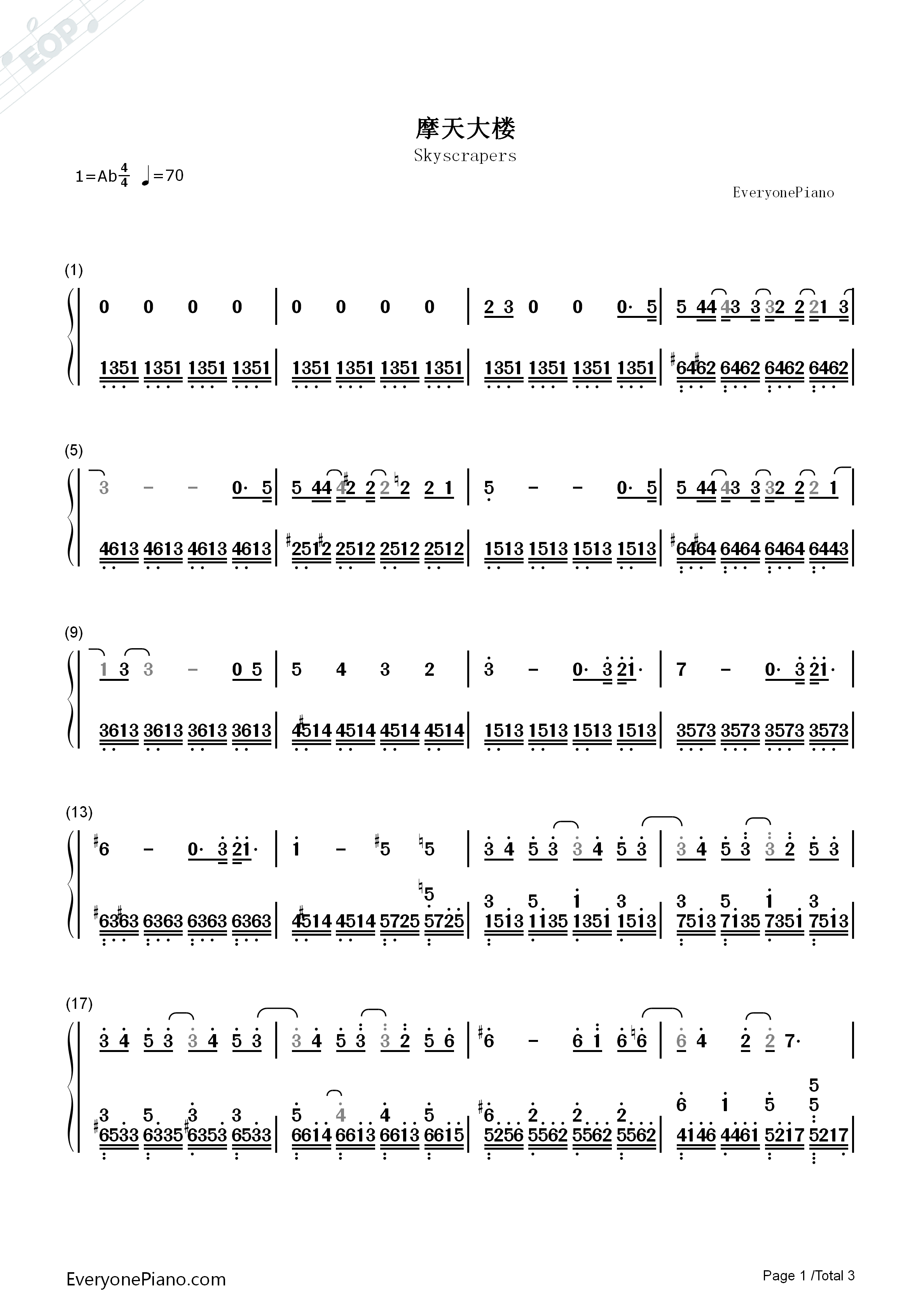 摩天大楼钢琴简谱_薛之谦演唱