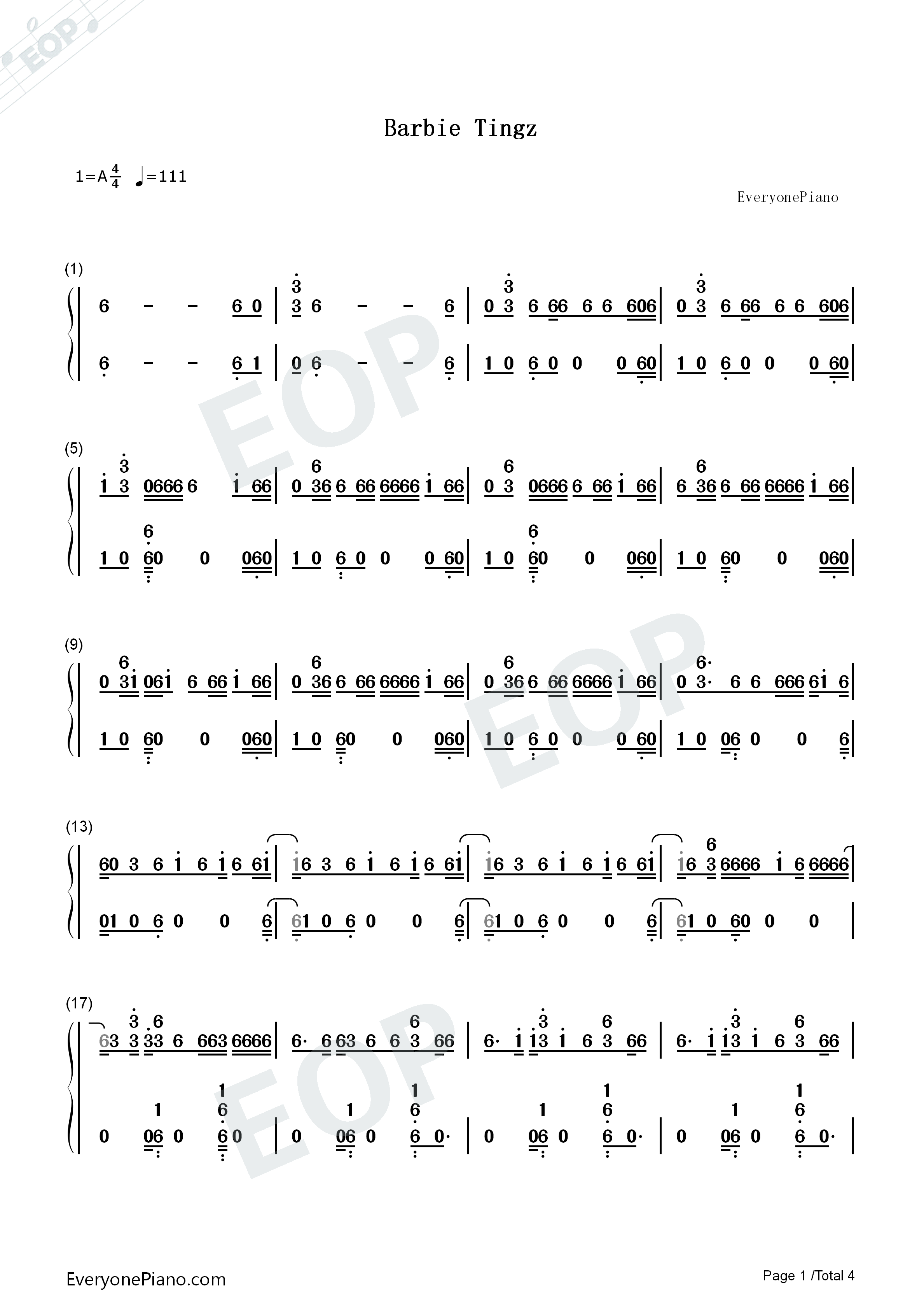 Barbie_Tingz钢琴简谱_Nicki_Minaj演唱