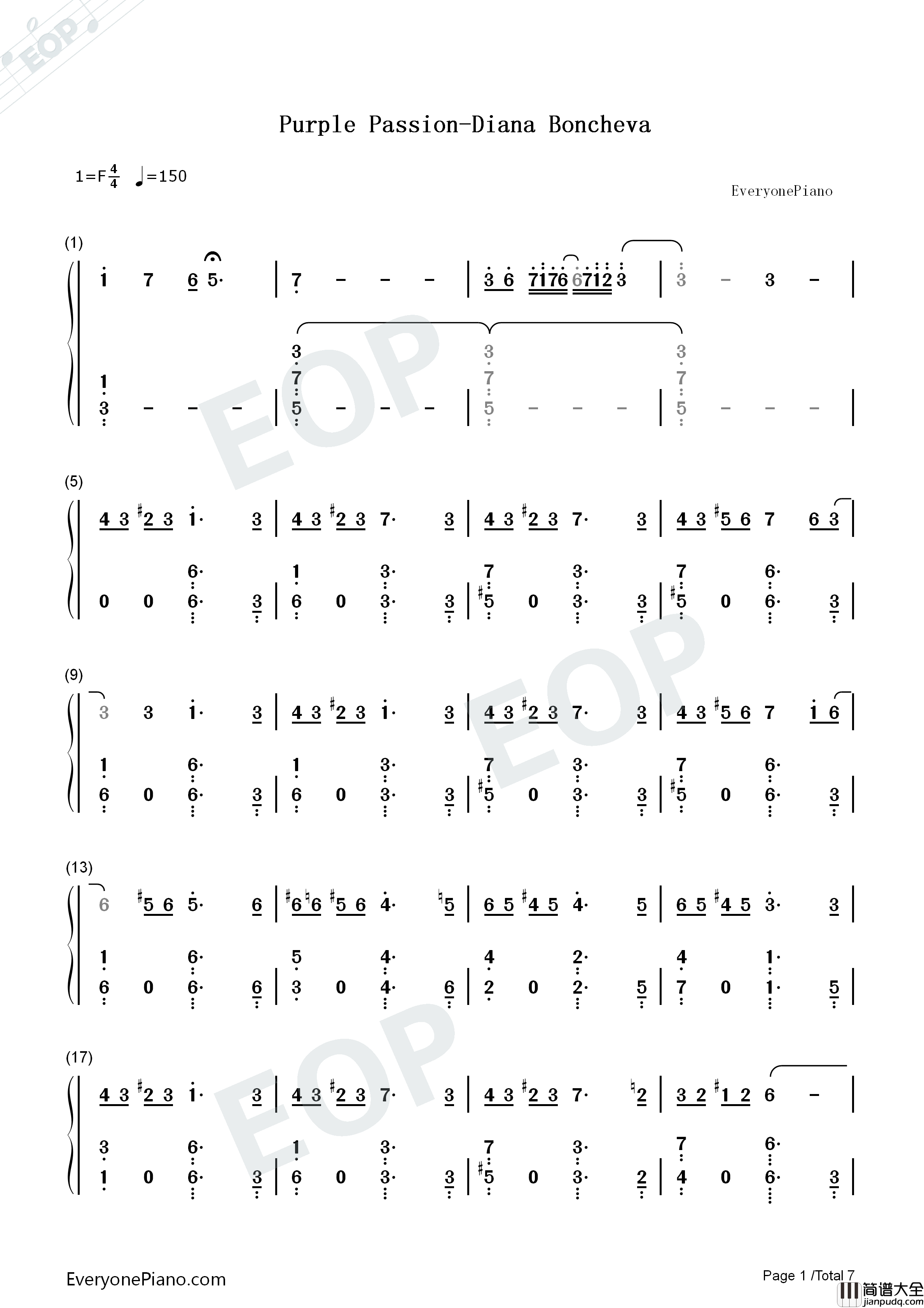Purple_Passion钢琴简谱_Diana_Boncheva演唱