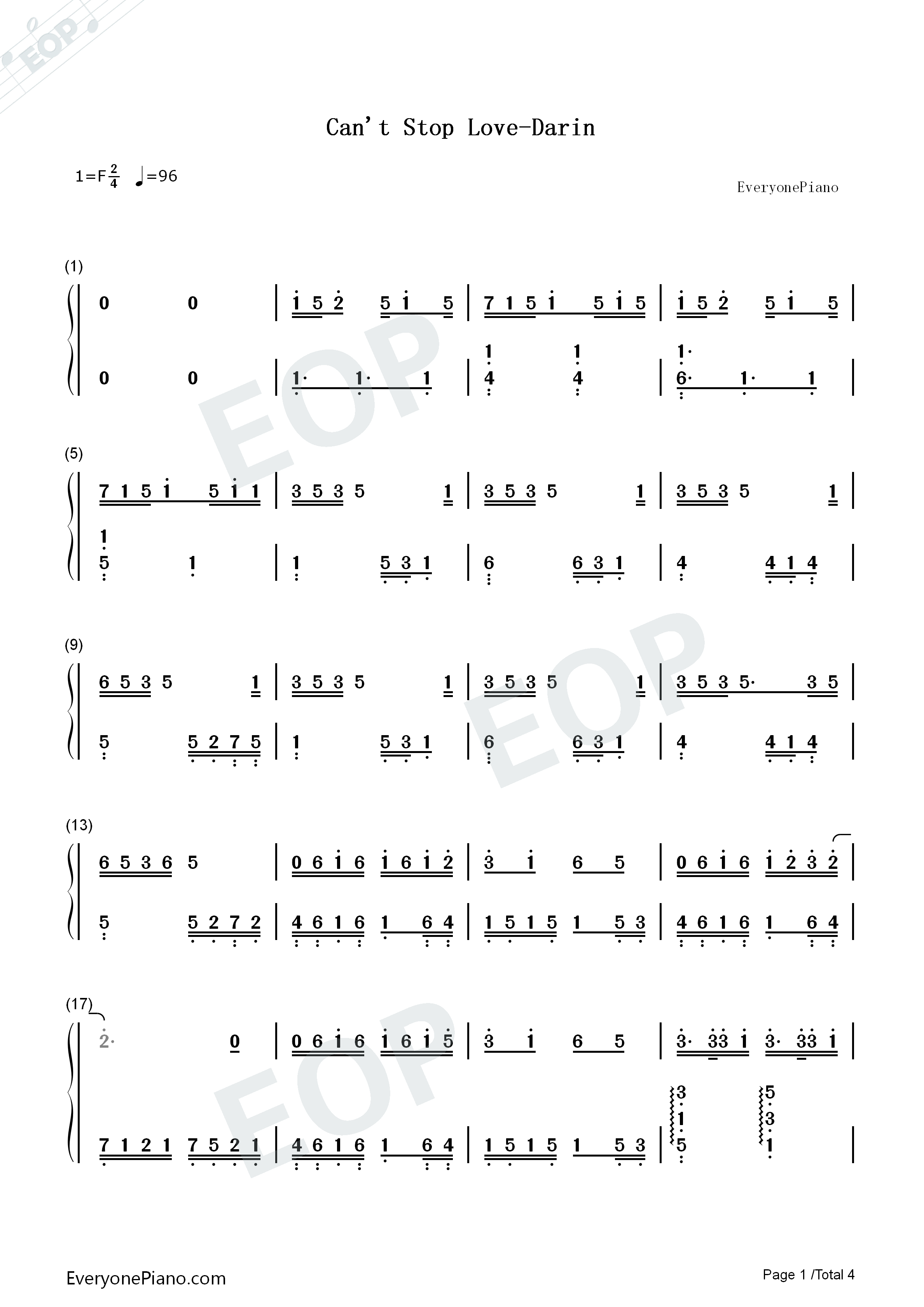 Can't_Stop_Love钢琴简谱_Darin演唱