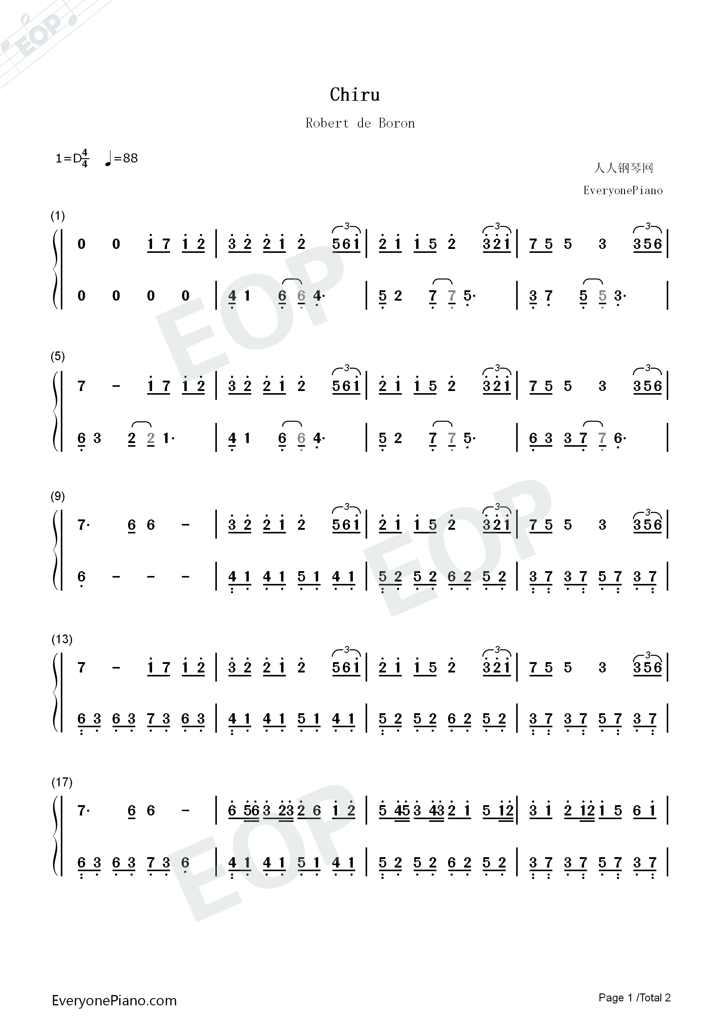 Chiru钢琴简谱_Robert_de_Boron演唱