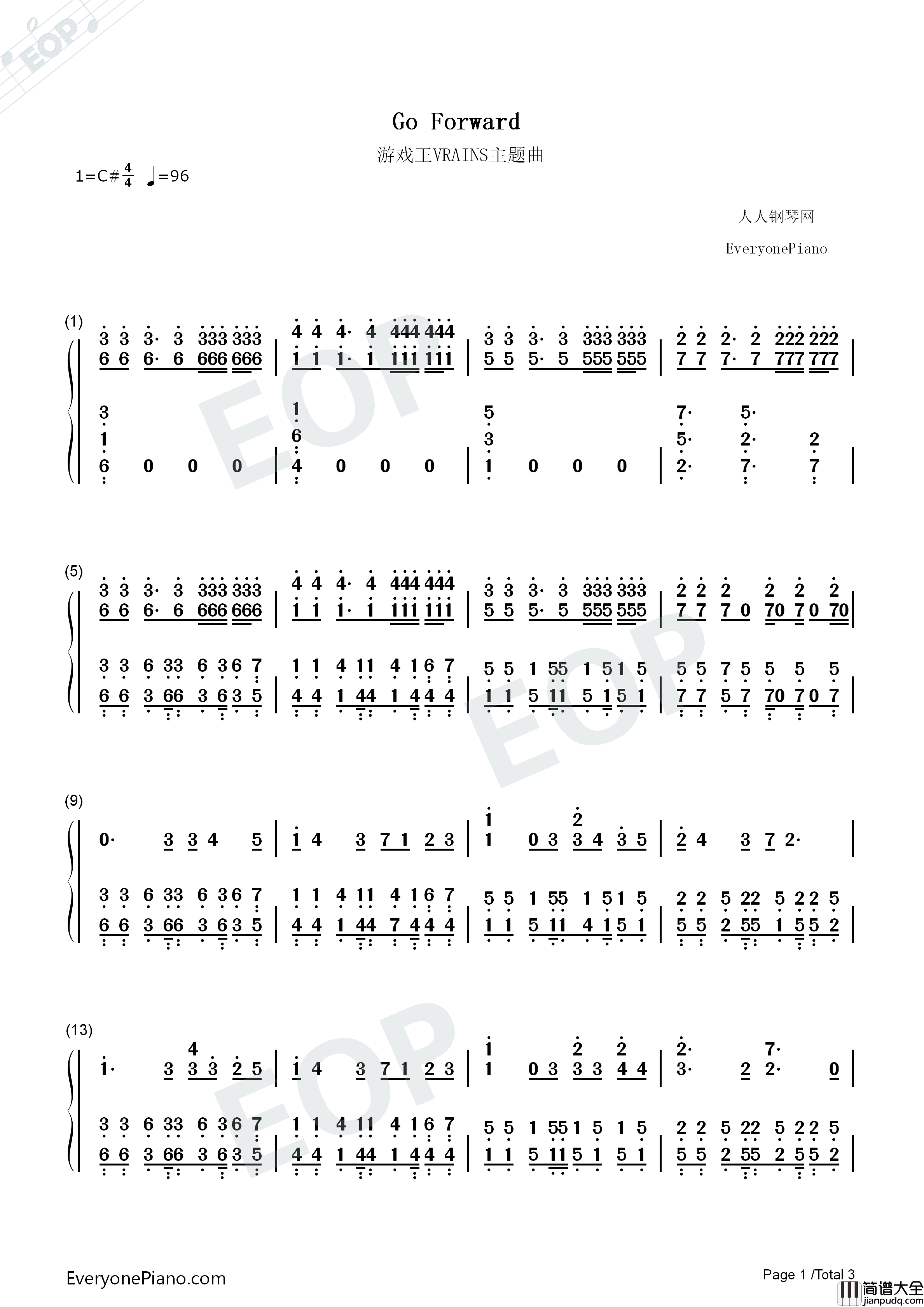 go_forward钢琴简谱_KIMERU演唱