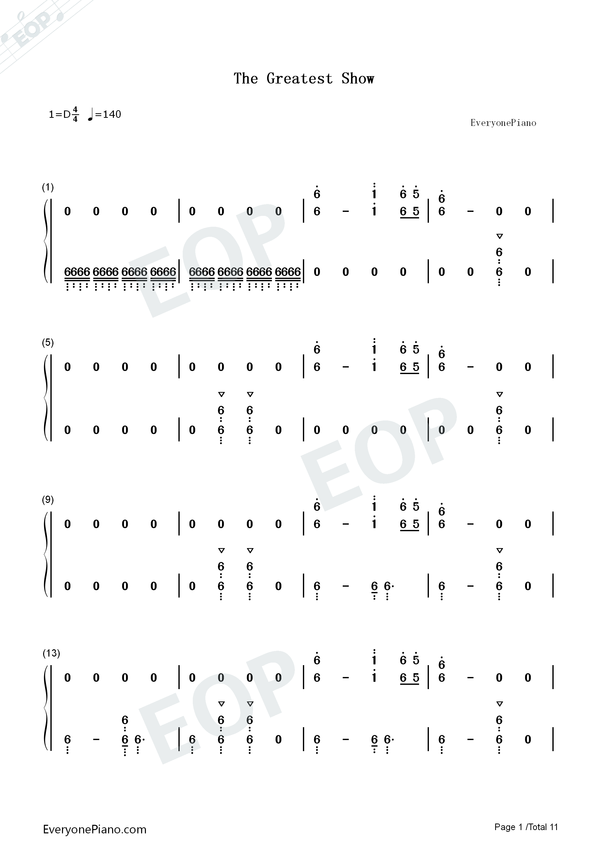 The_Greatest_Show钢琴简谱_Pasek_and_Paul演唱