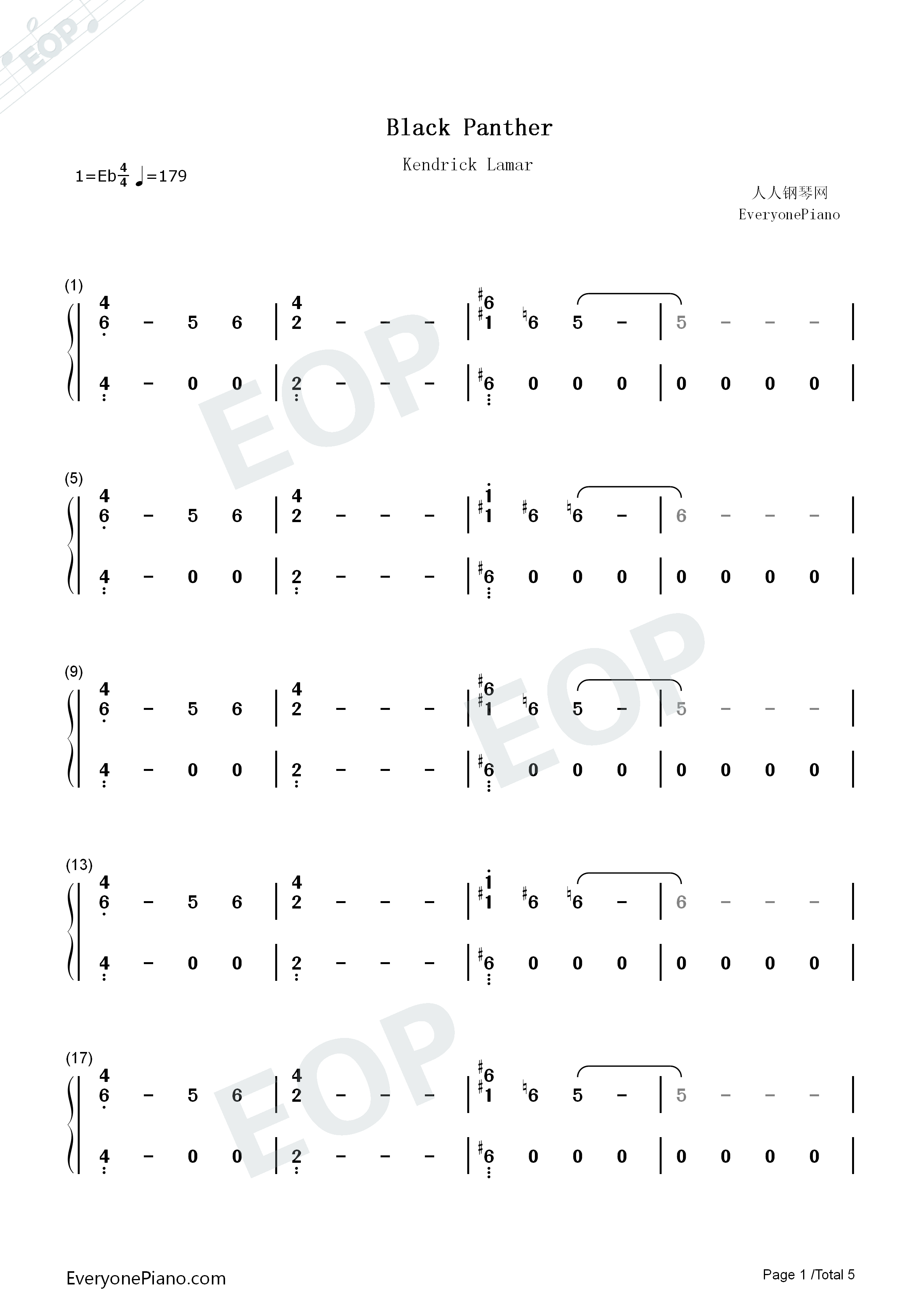 Black_Panther钢琴简谱_Kendrick_Lamar演唱