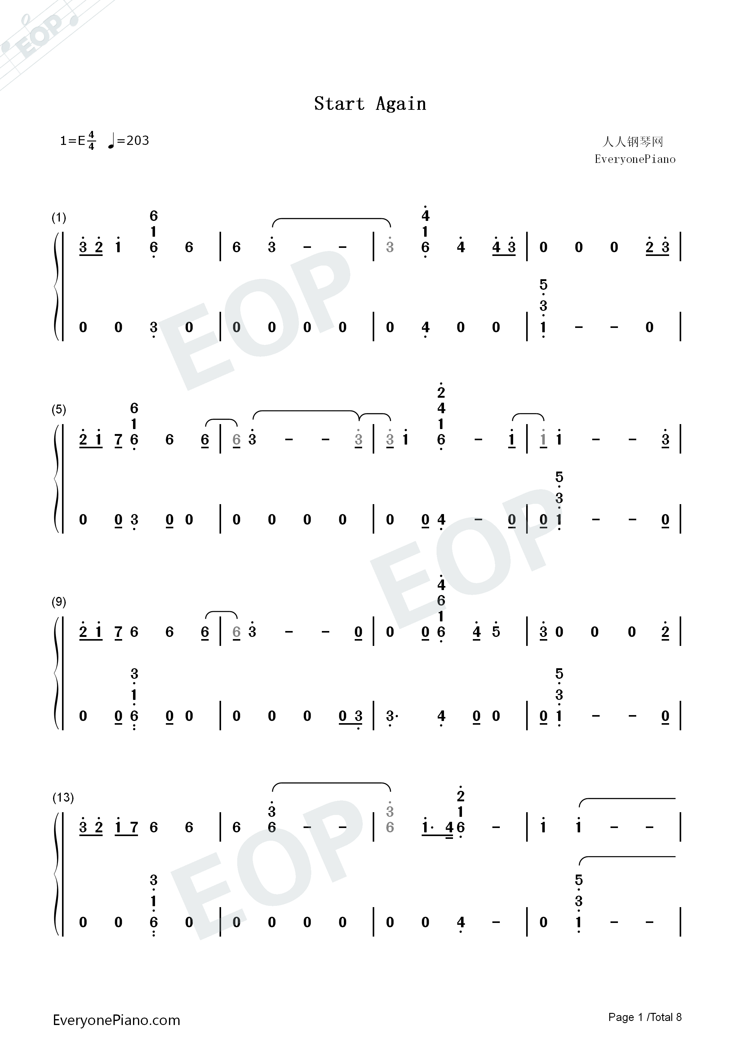 Start_Again钢琴简谱_OneRepublic_Logic演唱