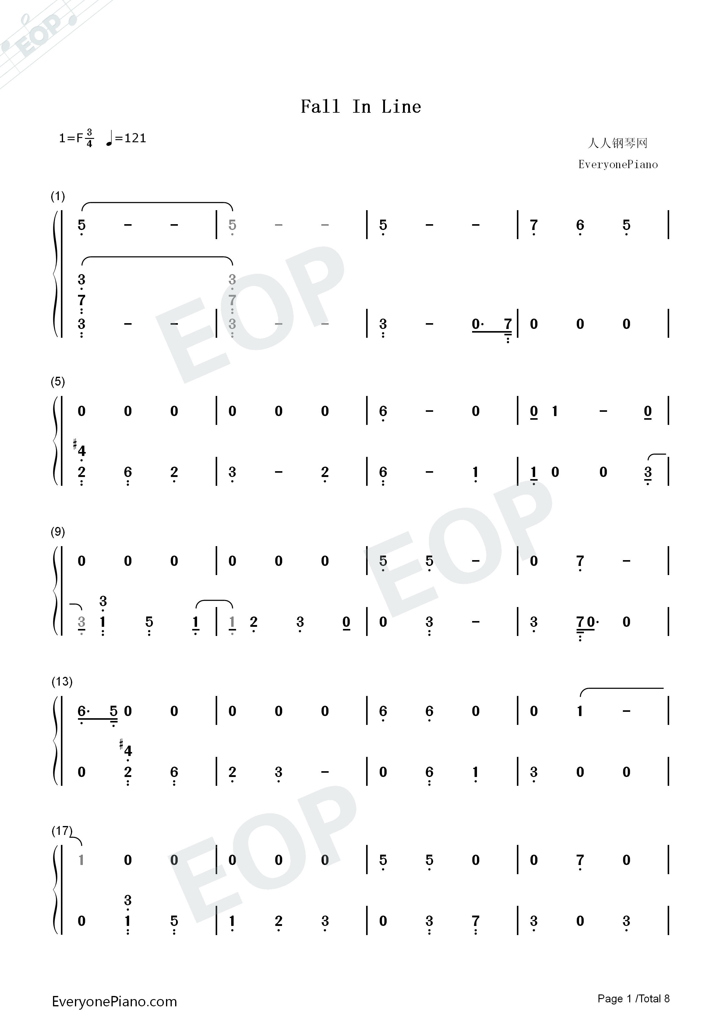 Fall_In_Line钢琴简谱_Christina_Aguilera_Demi_Lovato演唱