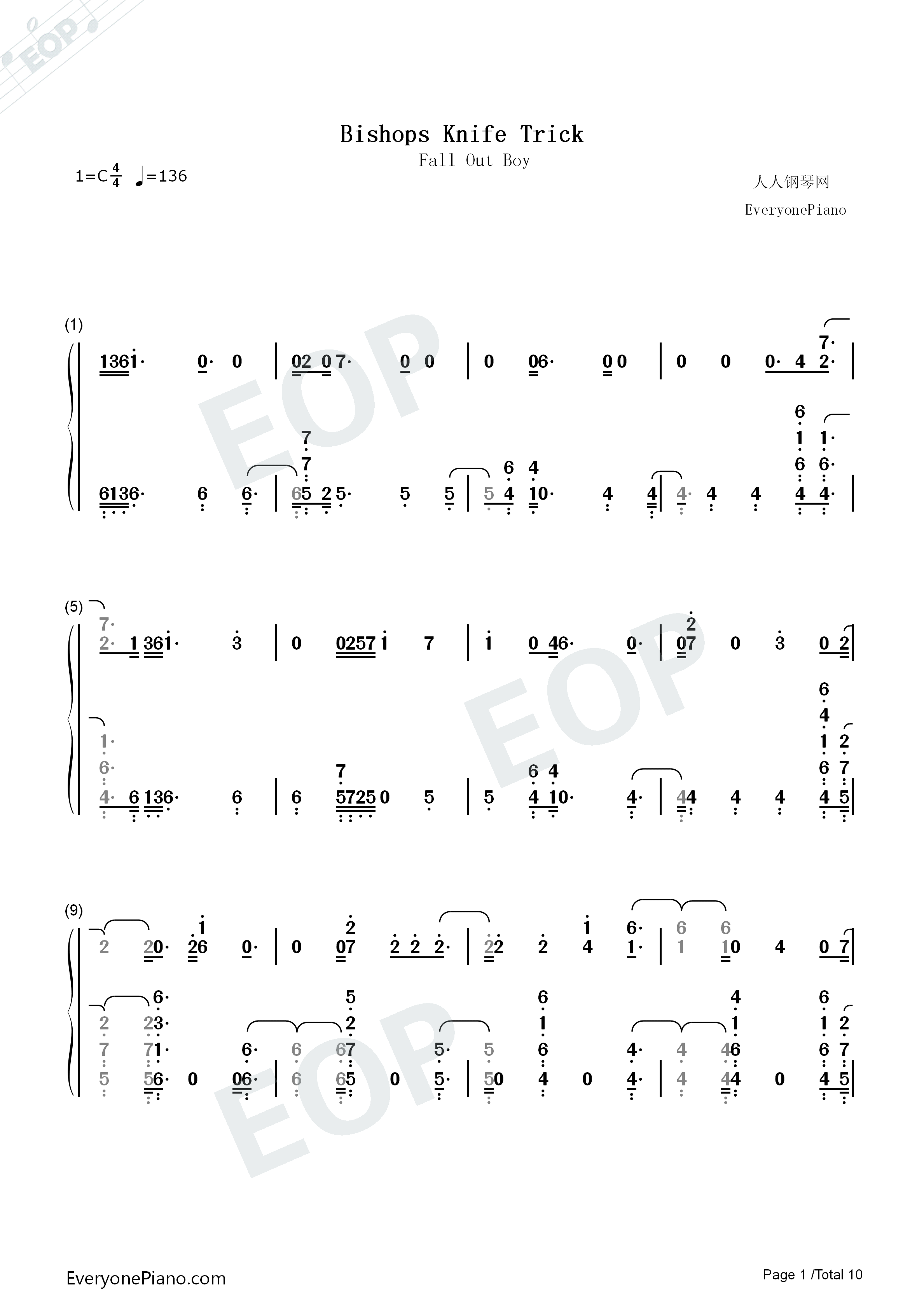 Bishops_Knife_Trick钢琴简谱_Fall_Out_Boy演唱