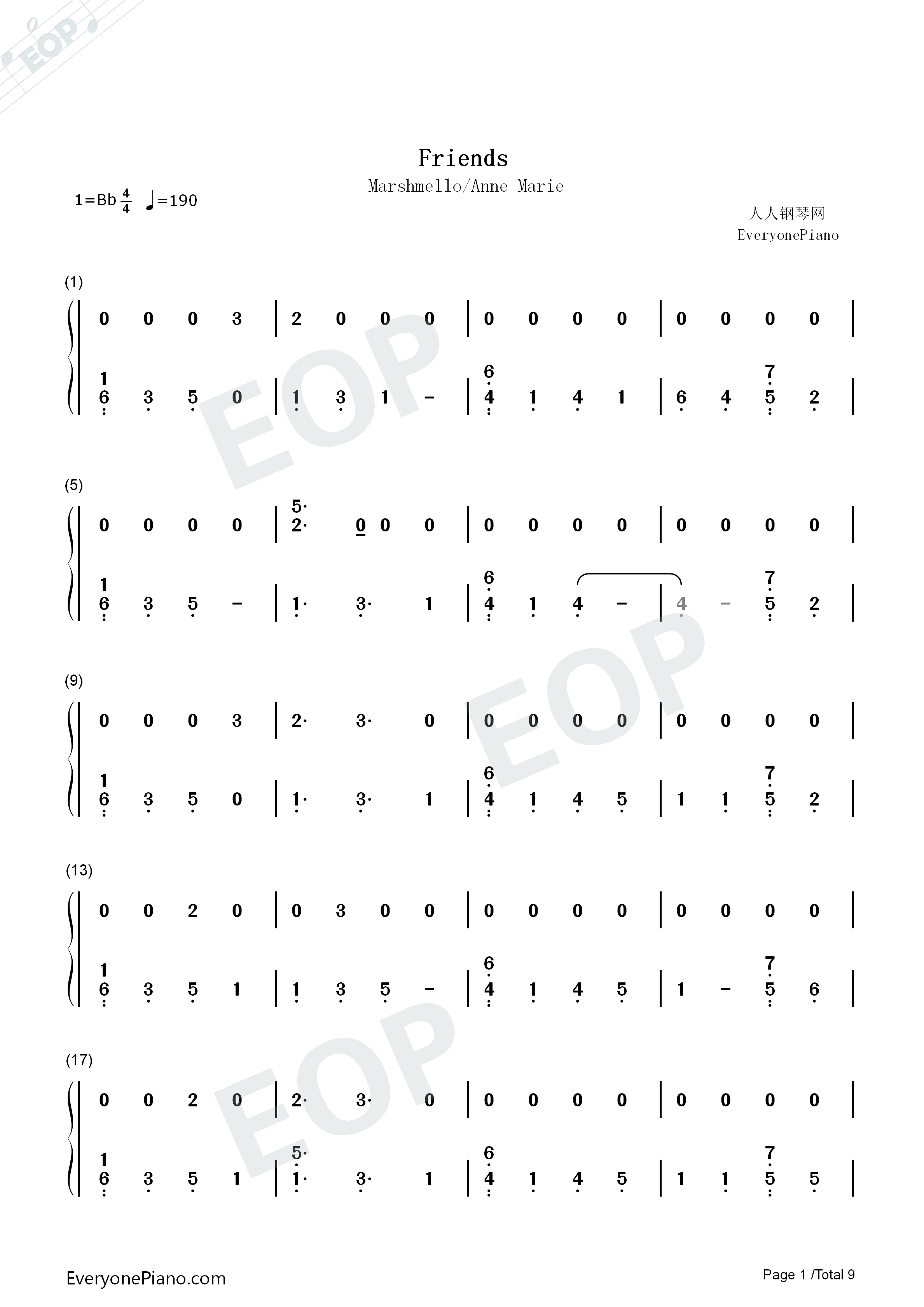 Friends钢琴简谱_Marshmello_Anne_Marie演唱