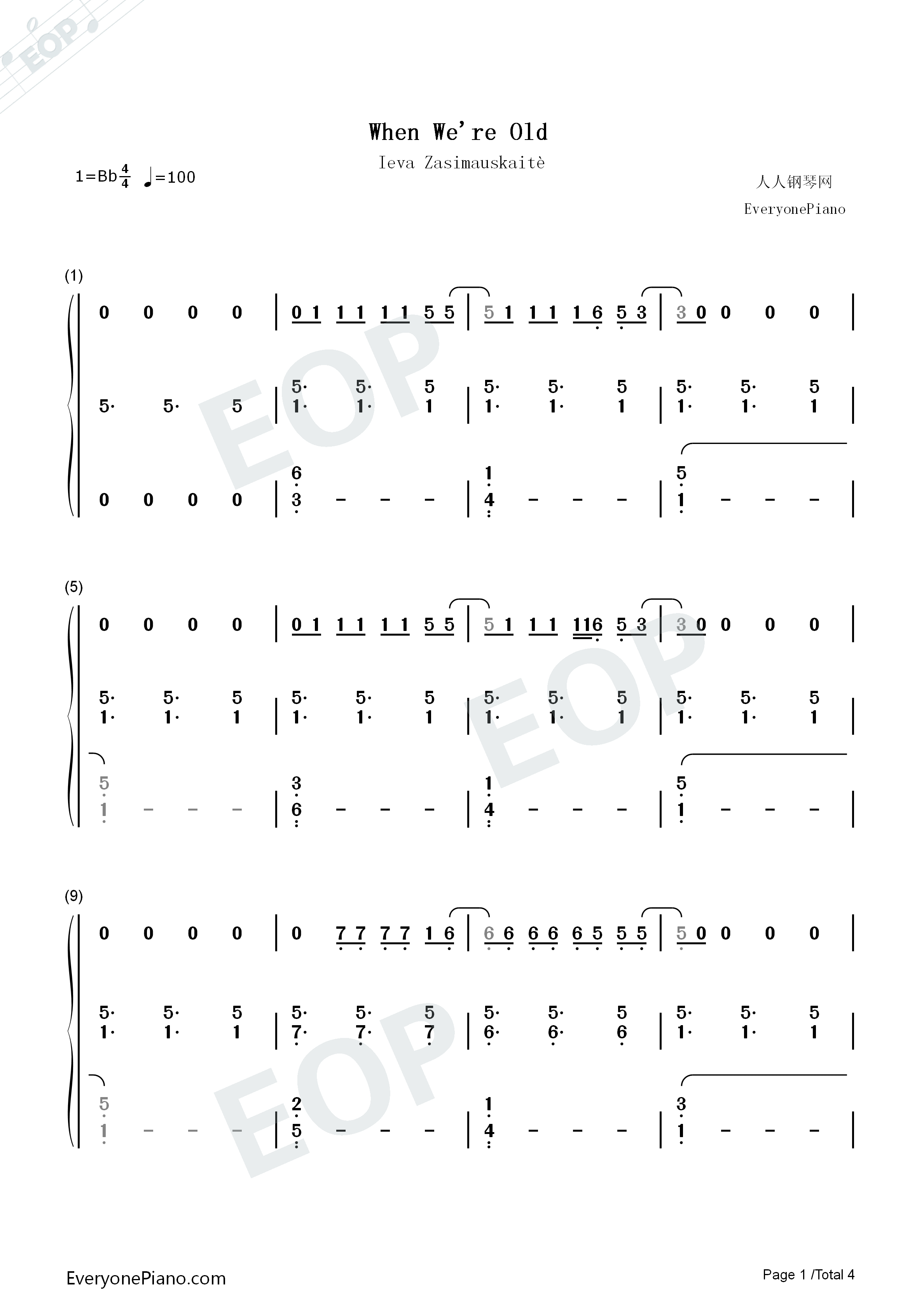 When_We're_Old钢琴简谱_Ieva_Zasimauskaitè演唱