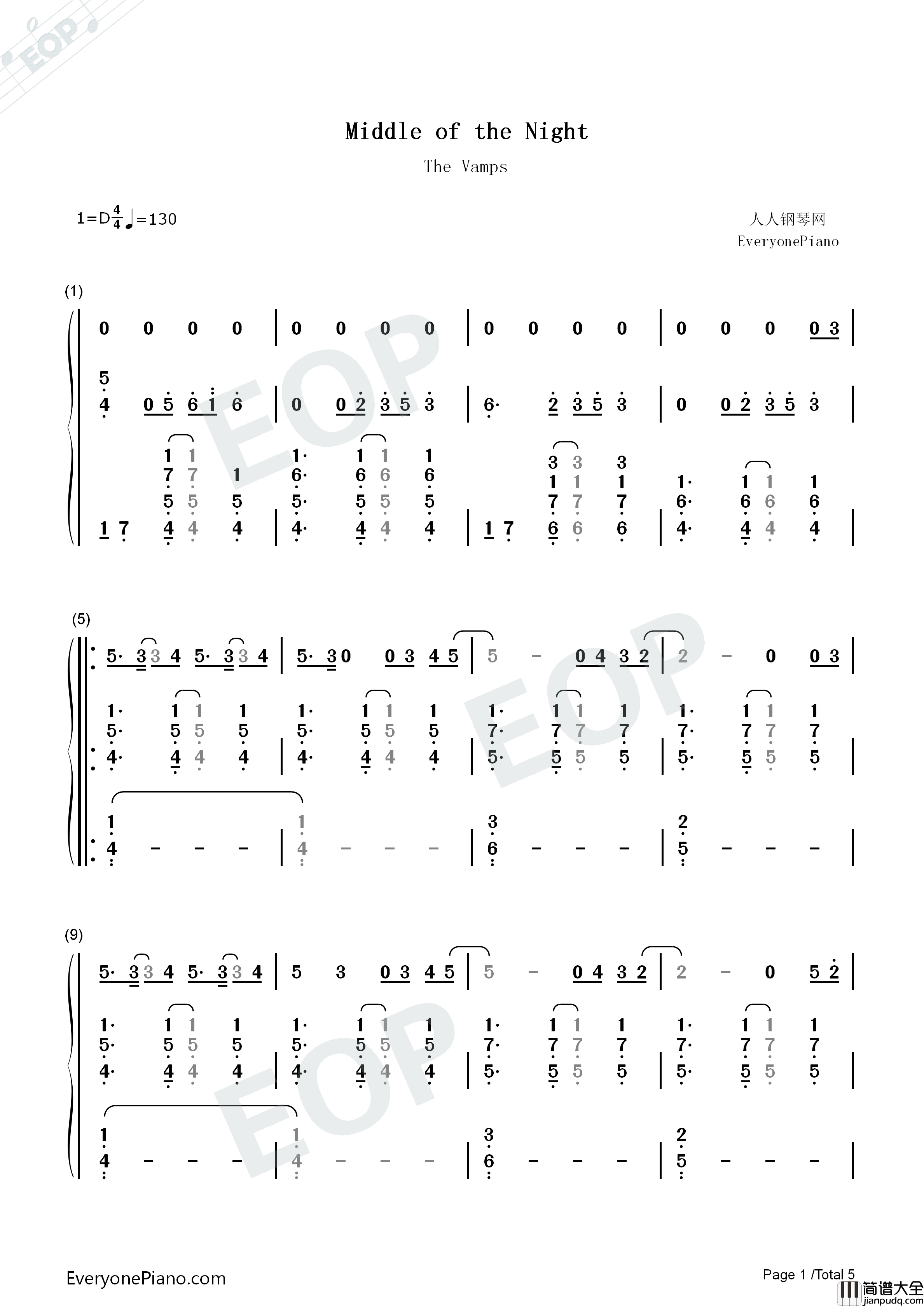 Middle_of_the_Night钢琴简谱_The_Vamps_Martin_Jensen演唱