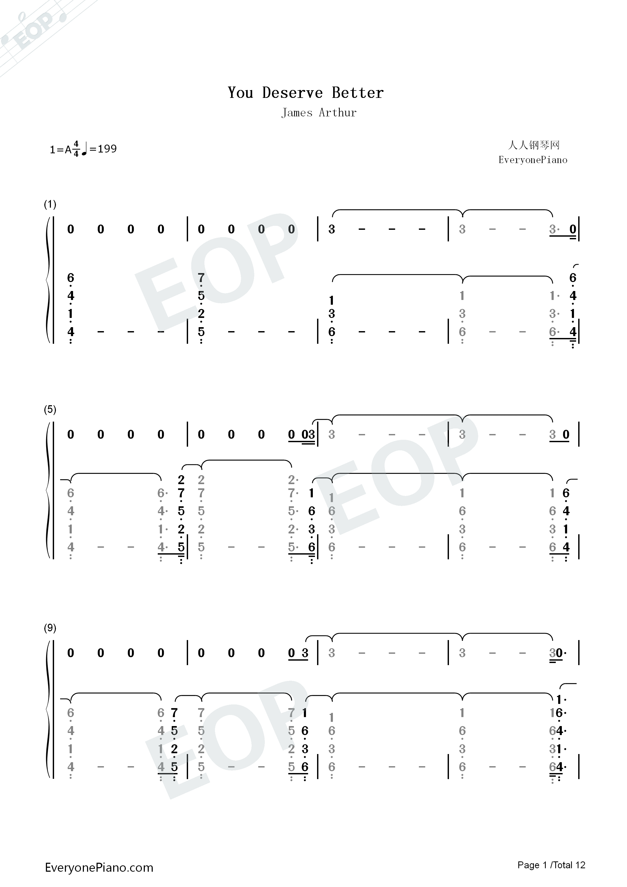 You_Deserve_Better钢琴简谱_James_Arthur演唱