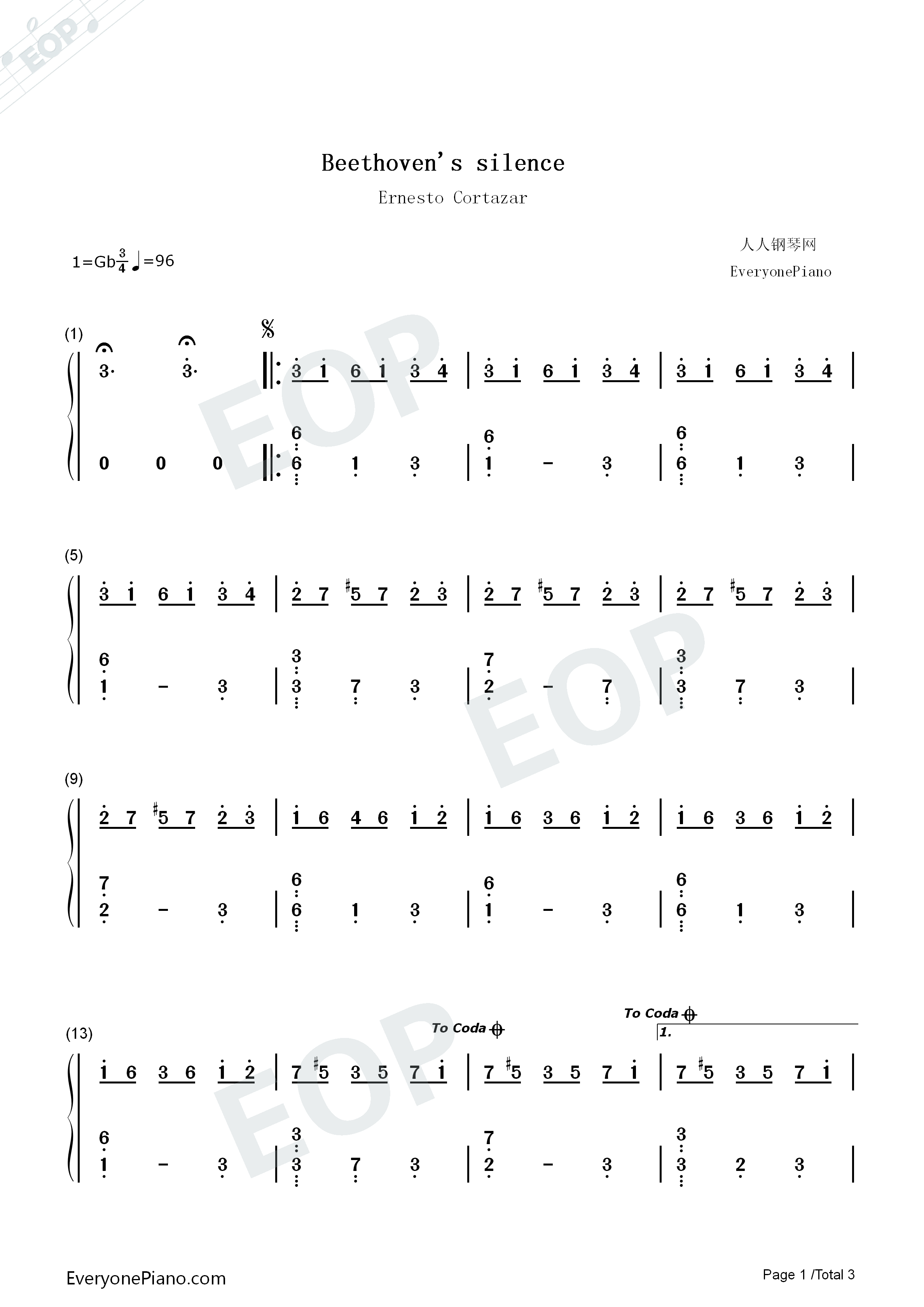 Beethoven's_Silence钢琴简谱_Ernesto_Cortazar演唱