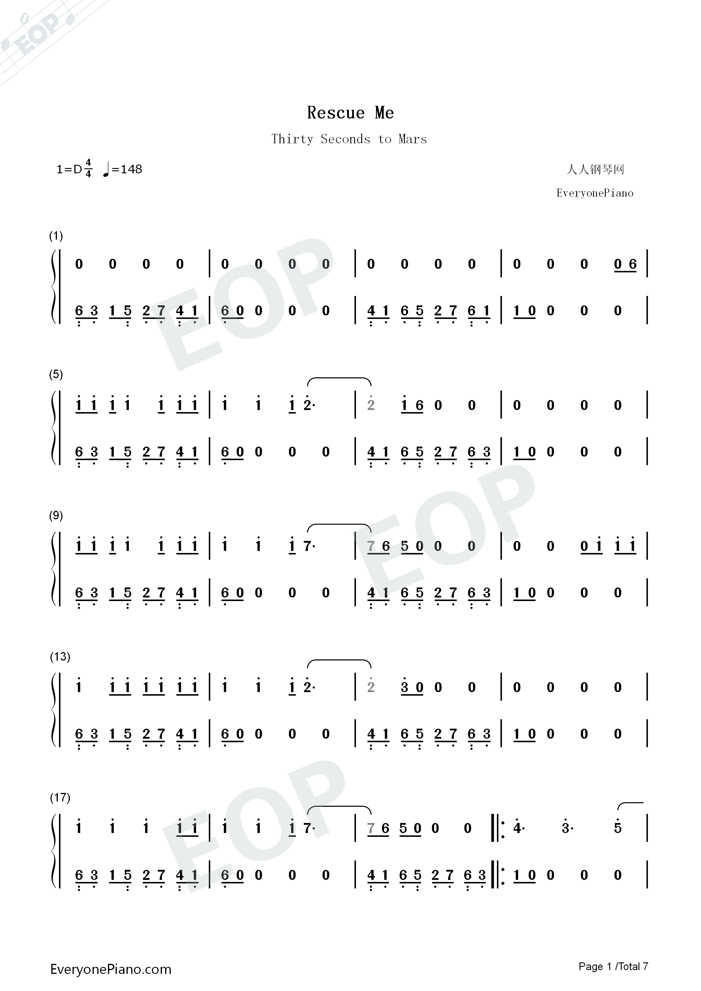 Rescue_Me钢琴简谱_30_Seconds_To_Mars演唱
