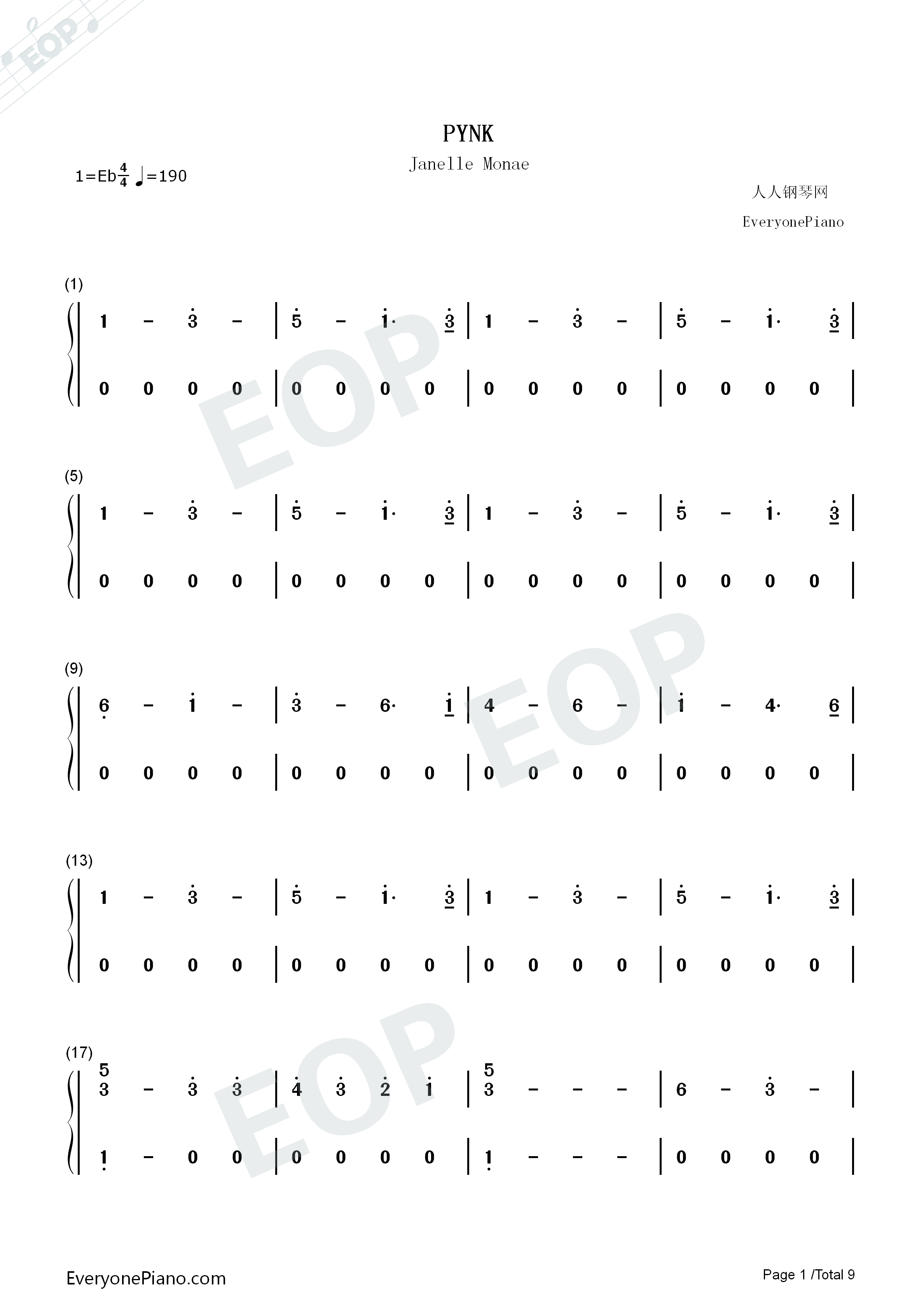 PYNK钢琴简谱_Janelle_Monae演唱