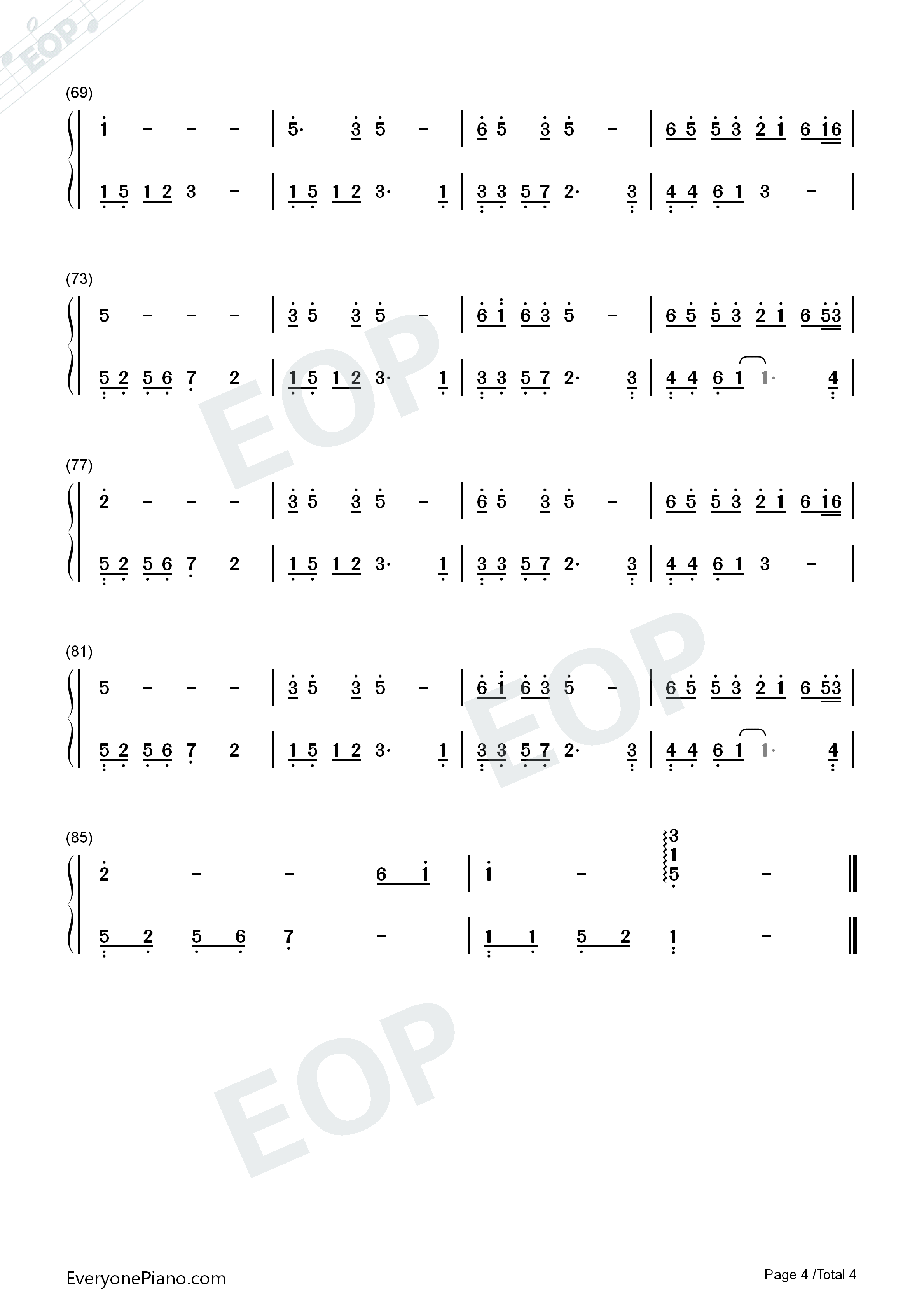 一纸情书钢琴简谱_毛不易_岳云鹏演唱