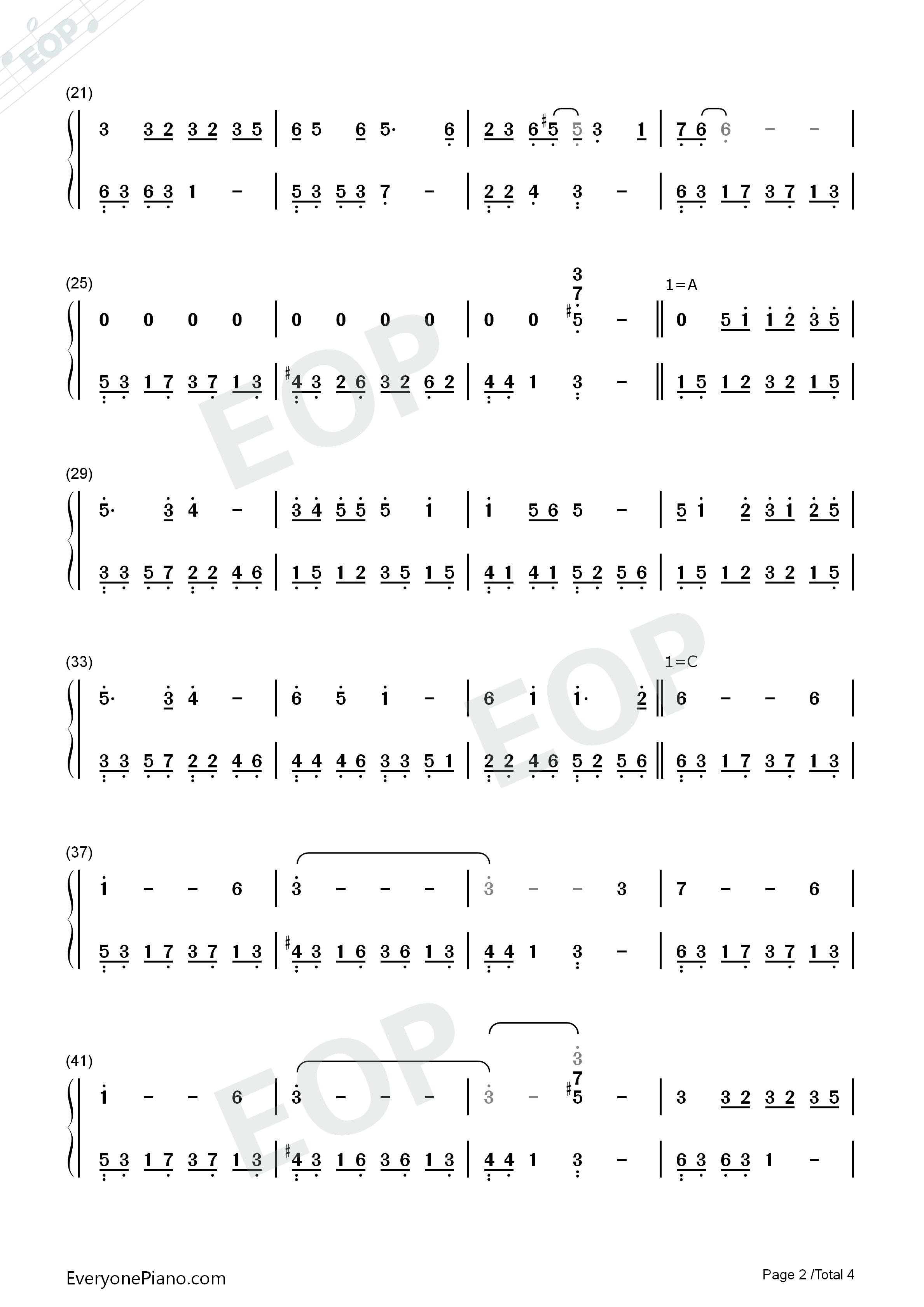 一纸情书钢琴简谱_毛不易_岳云鹏演唱