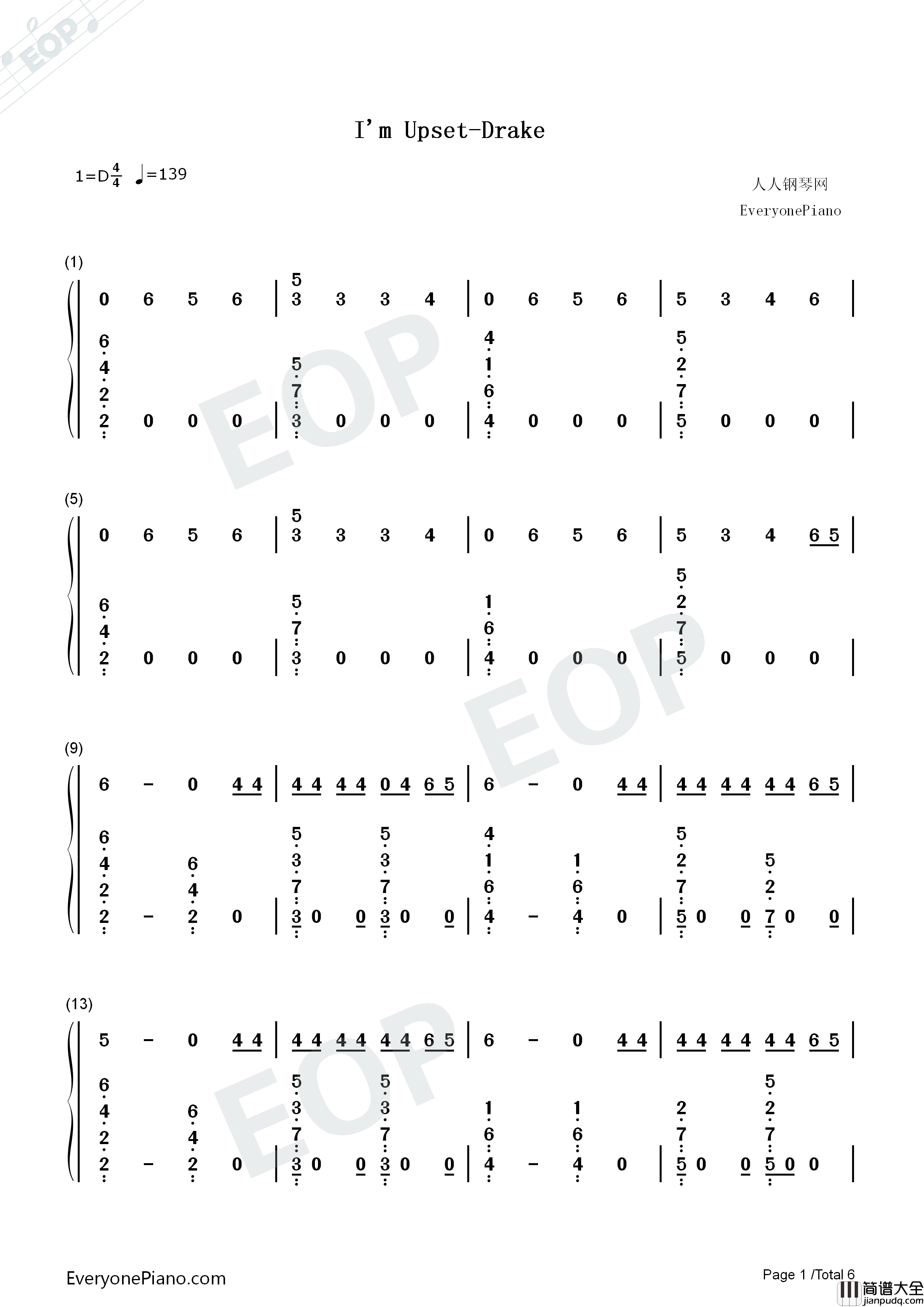 I'm_Upset钢琴简谱_Drake演唱