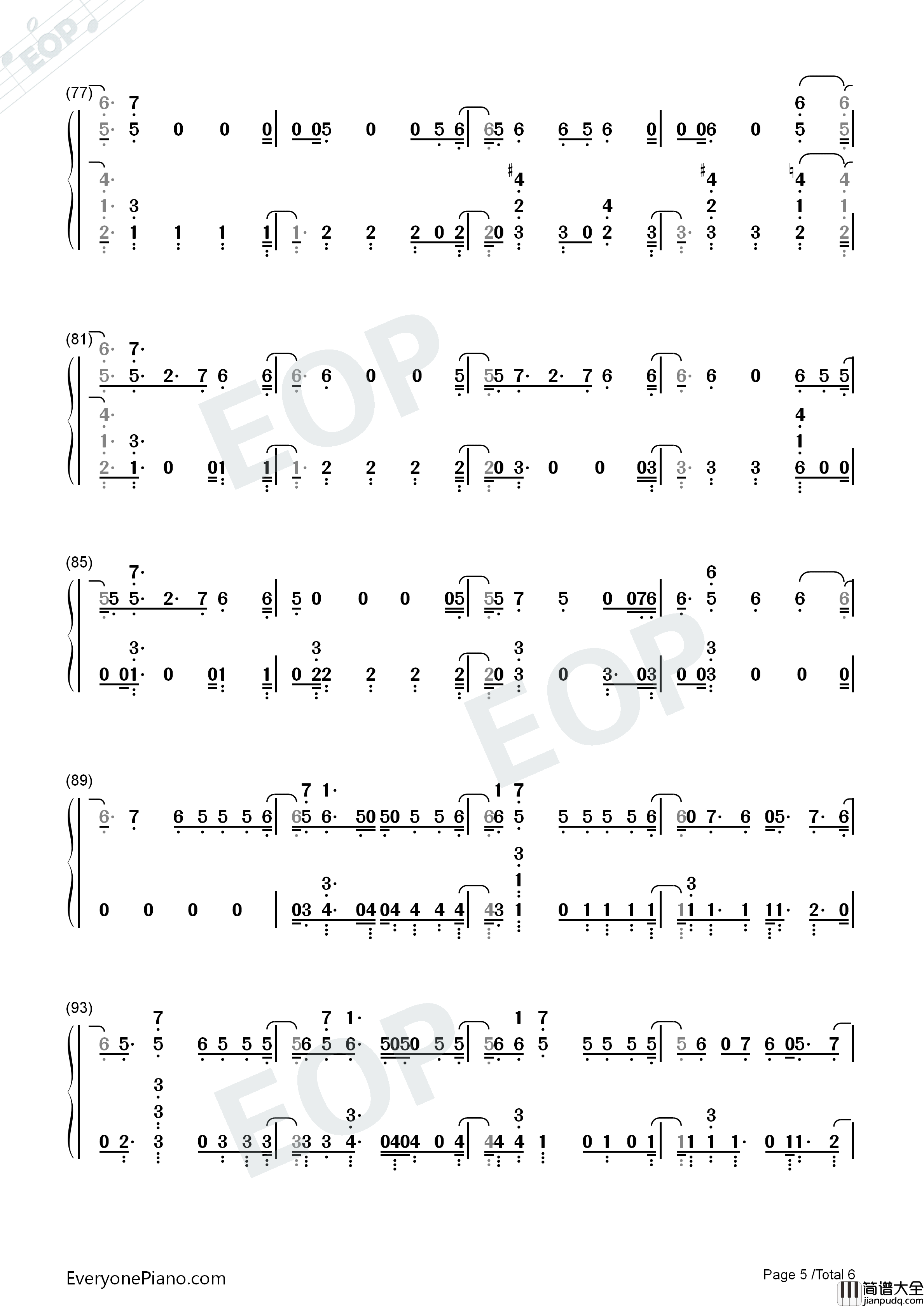 One_Kiss钢琴简谱_Calvin_Harris_Dua_Lipa演唱