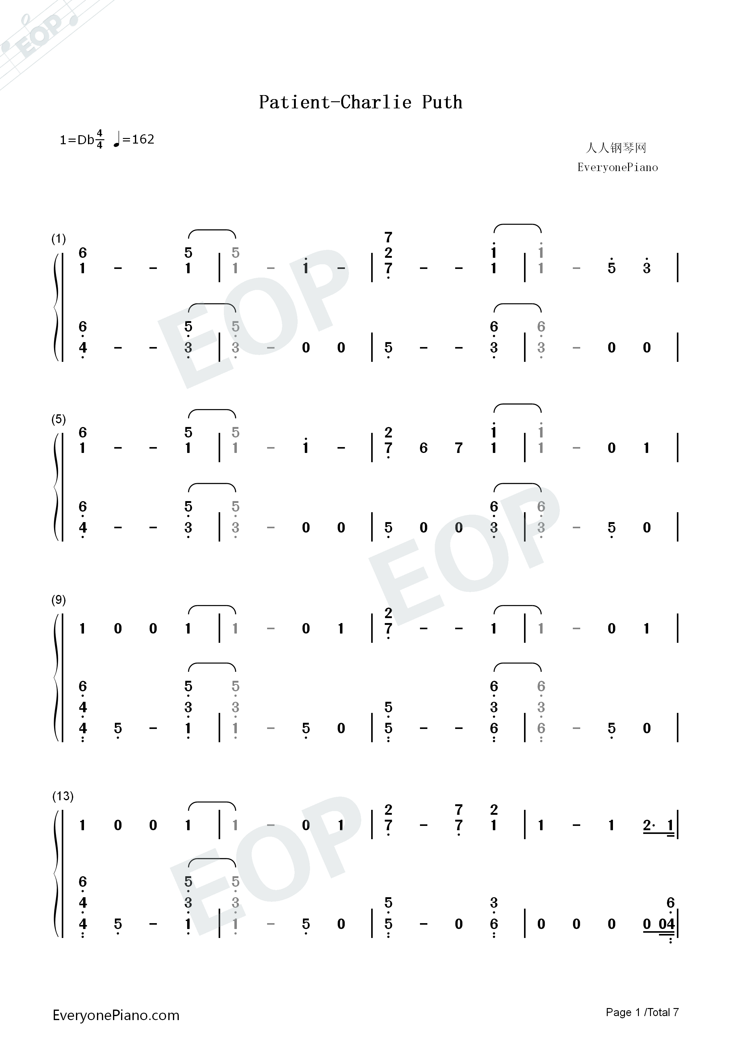Patient钢琴简谱_Charlie_Puth演唱