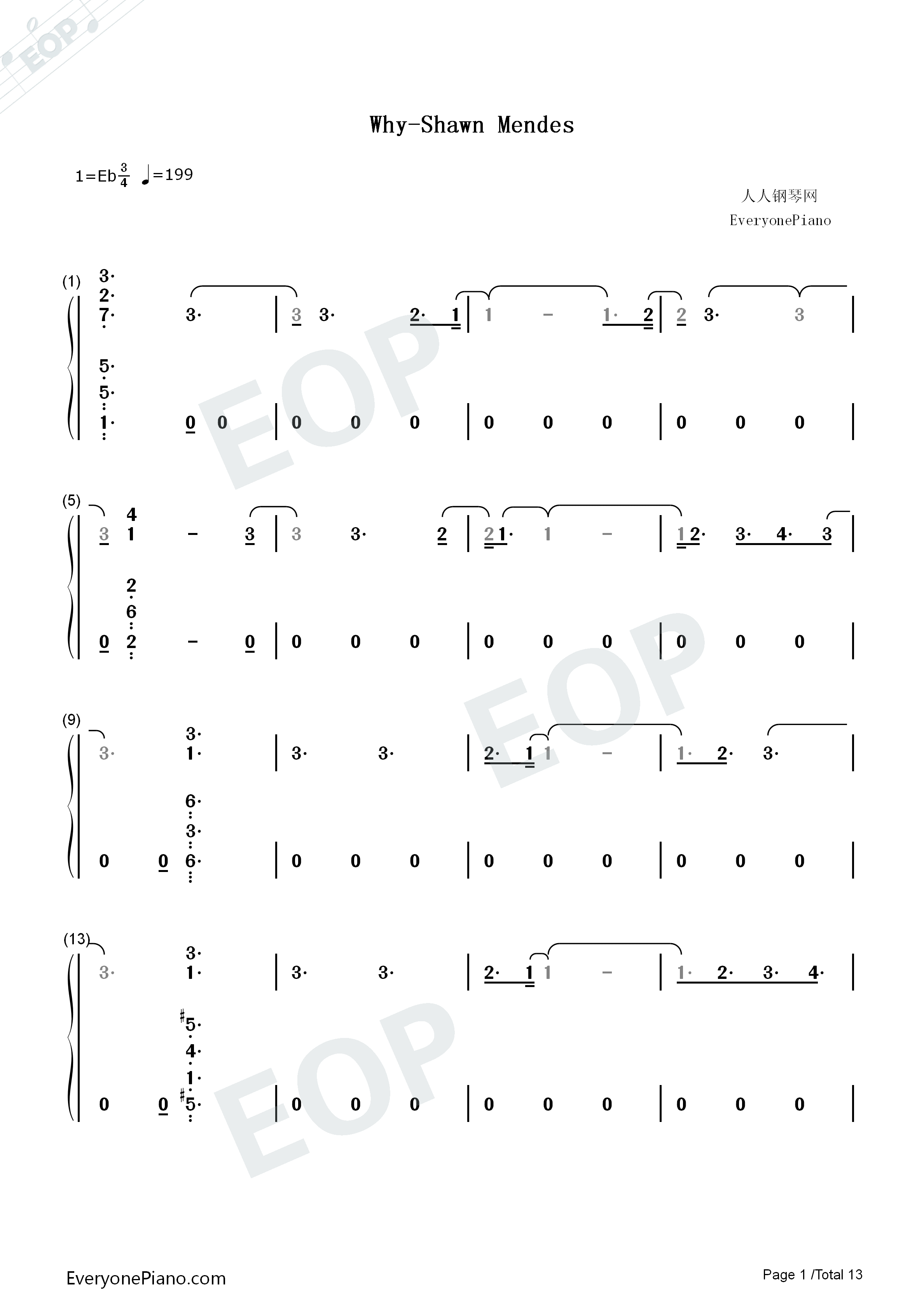 Why钢琴简谱_Shawn_Mendes演唱