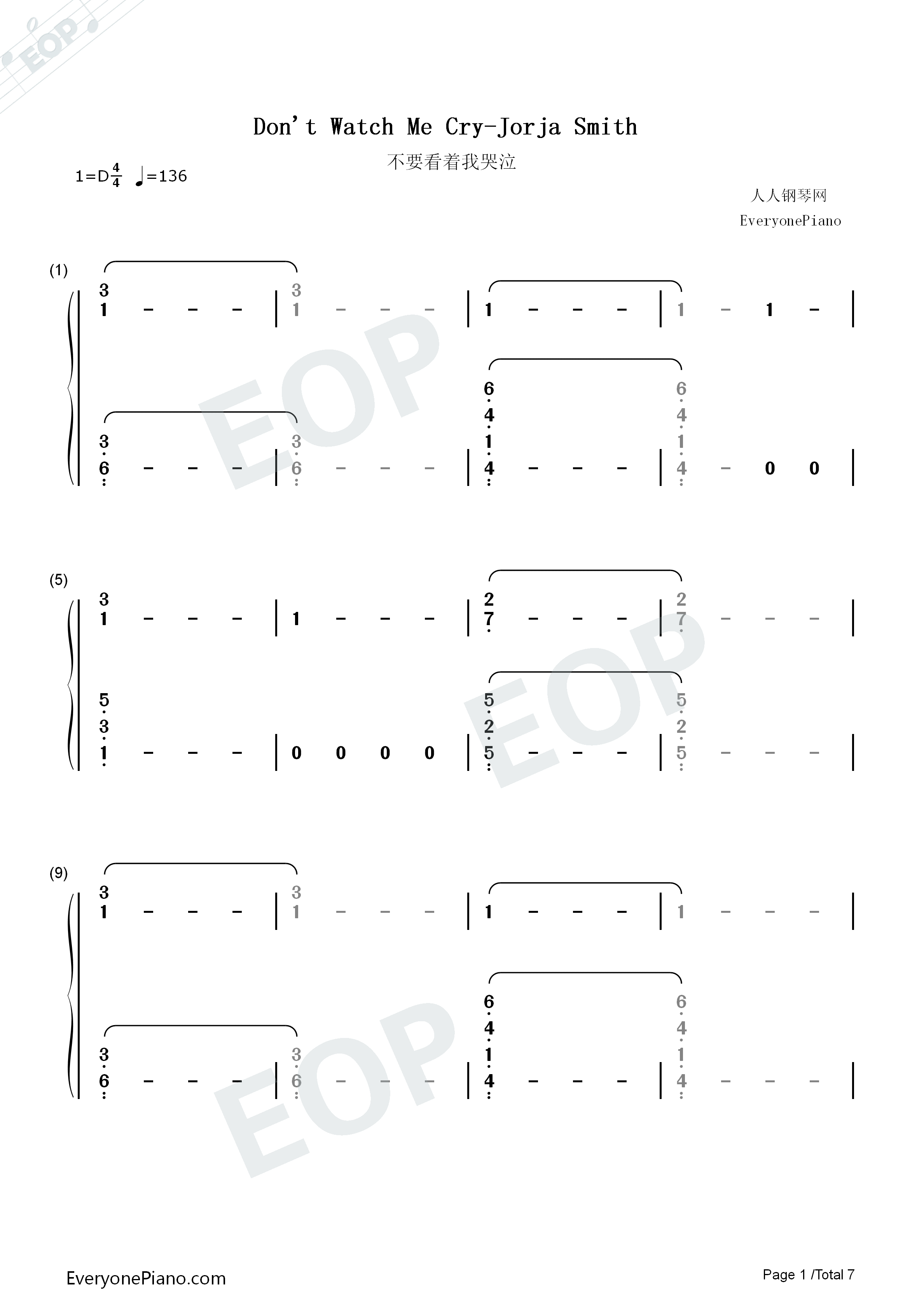 Don't_Watch_Me_Cry钢琴简谱_Jorja_Smith演唱