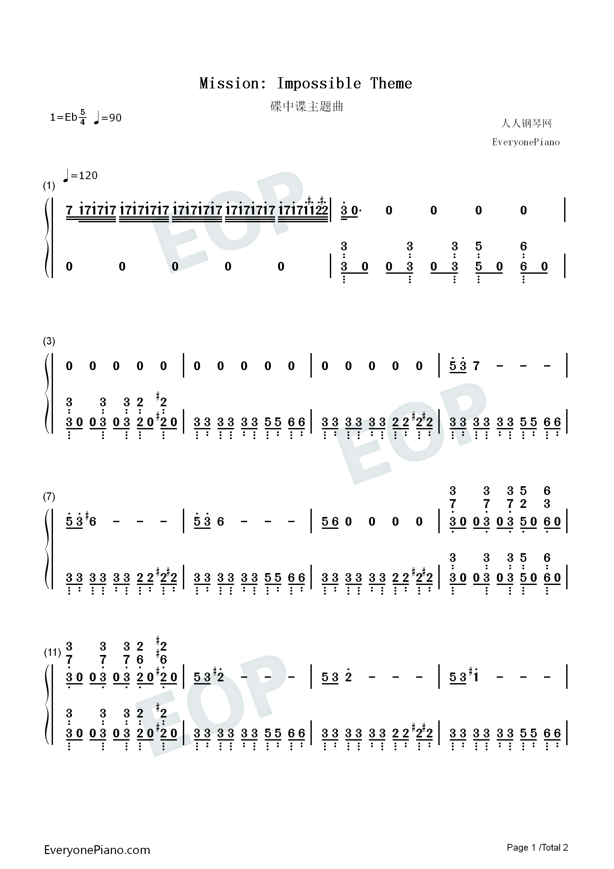 碟中谍主题曲钢琴简谱_丹尼·艾夫曼演唱