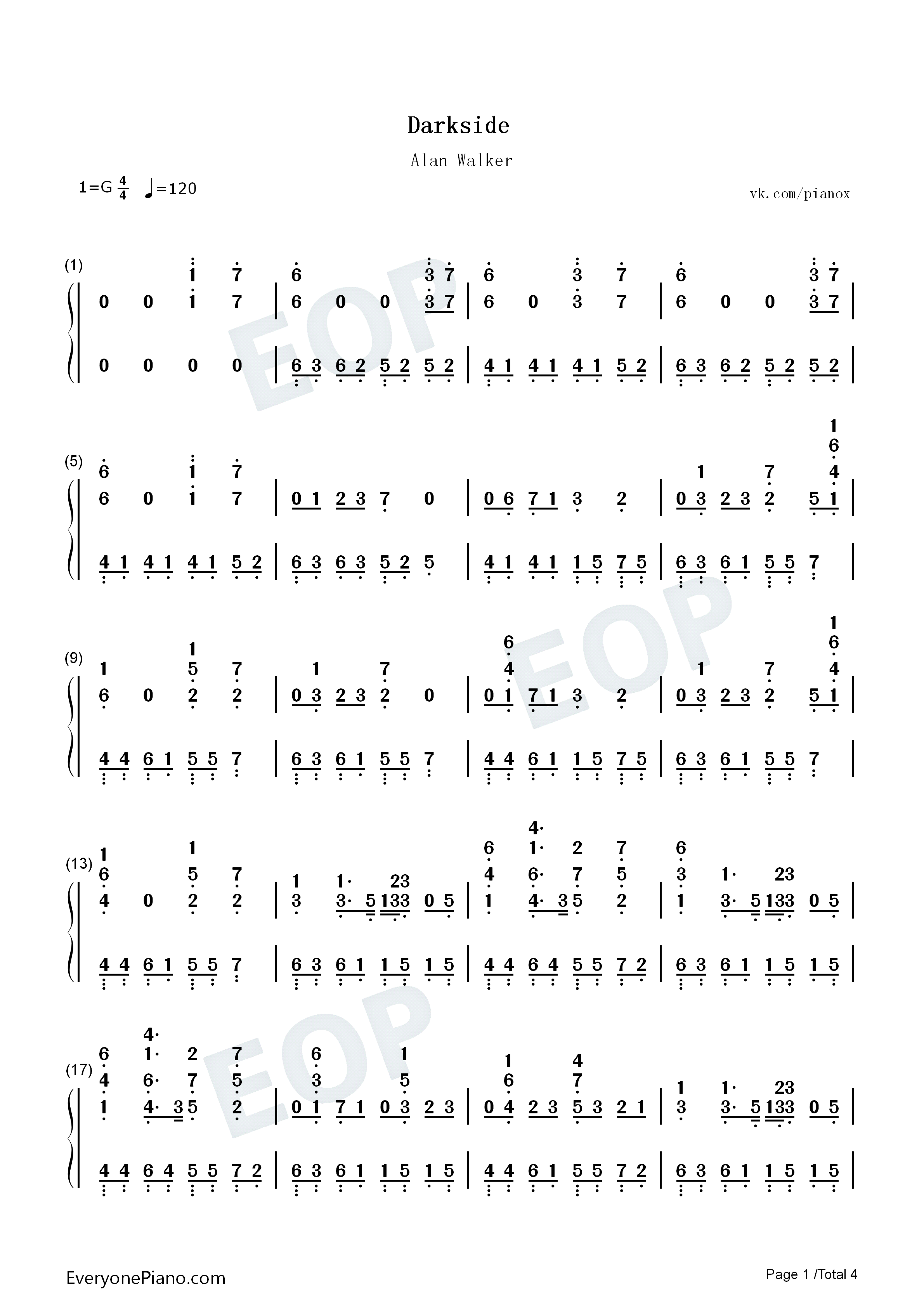 Darkside钢琴简谱_Alan_Walker演唱