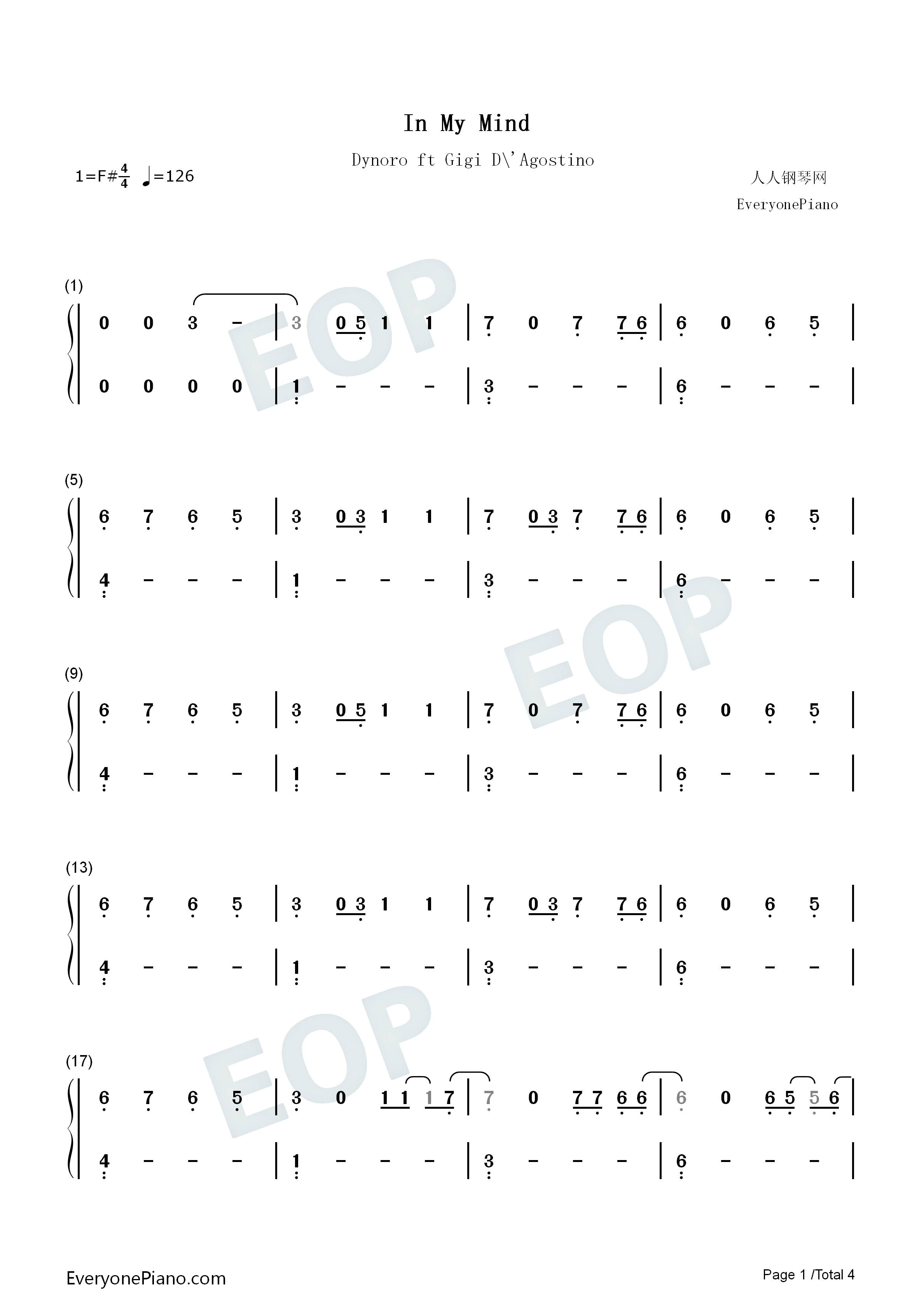 In_My_Mind钢琴简谱_Dynoro_Gigi_D'Agostino演唱