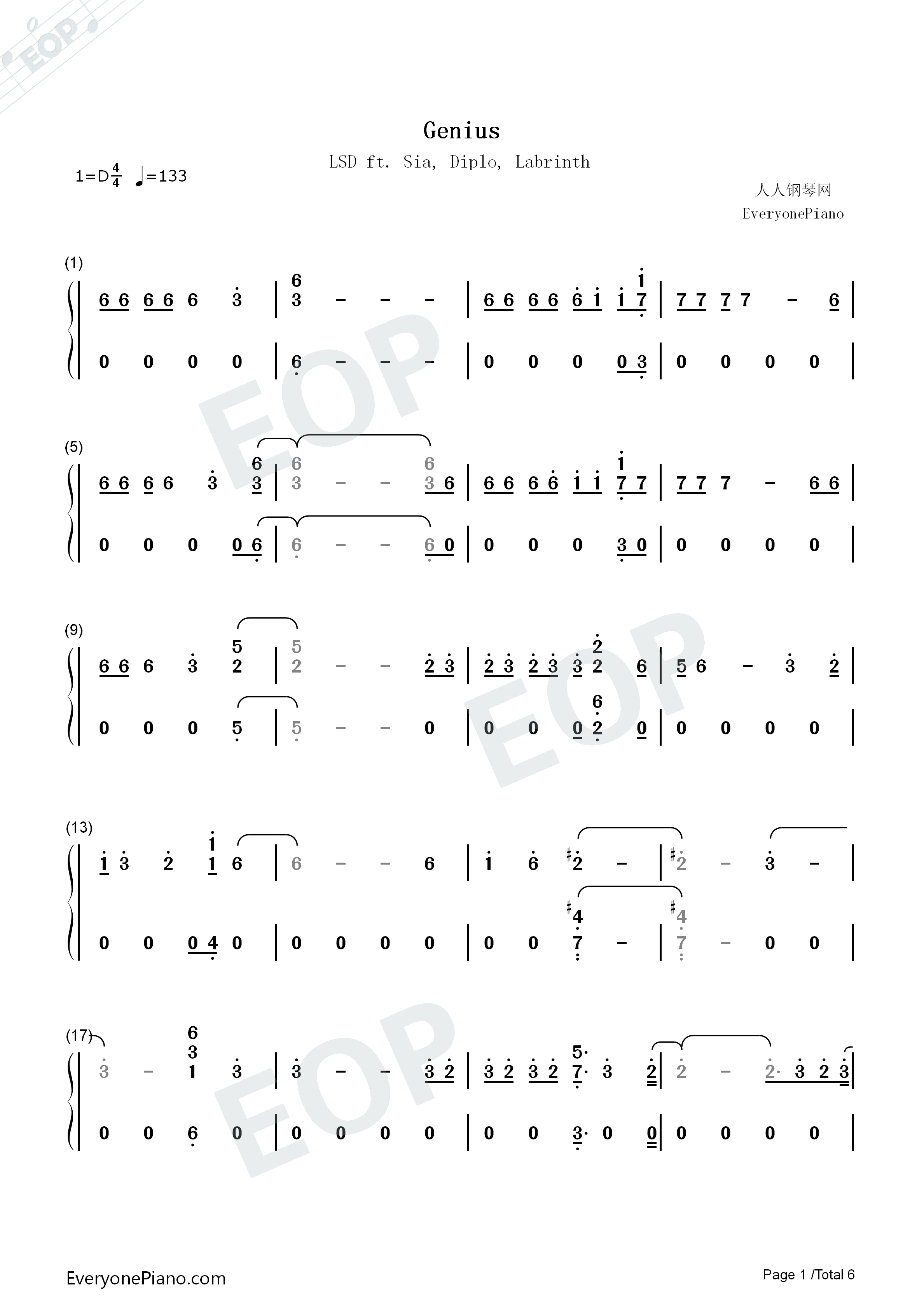 Genius钢琴简谱_LSD演唱