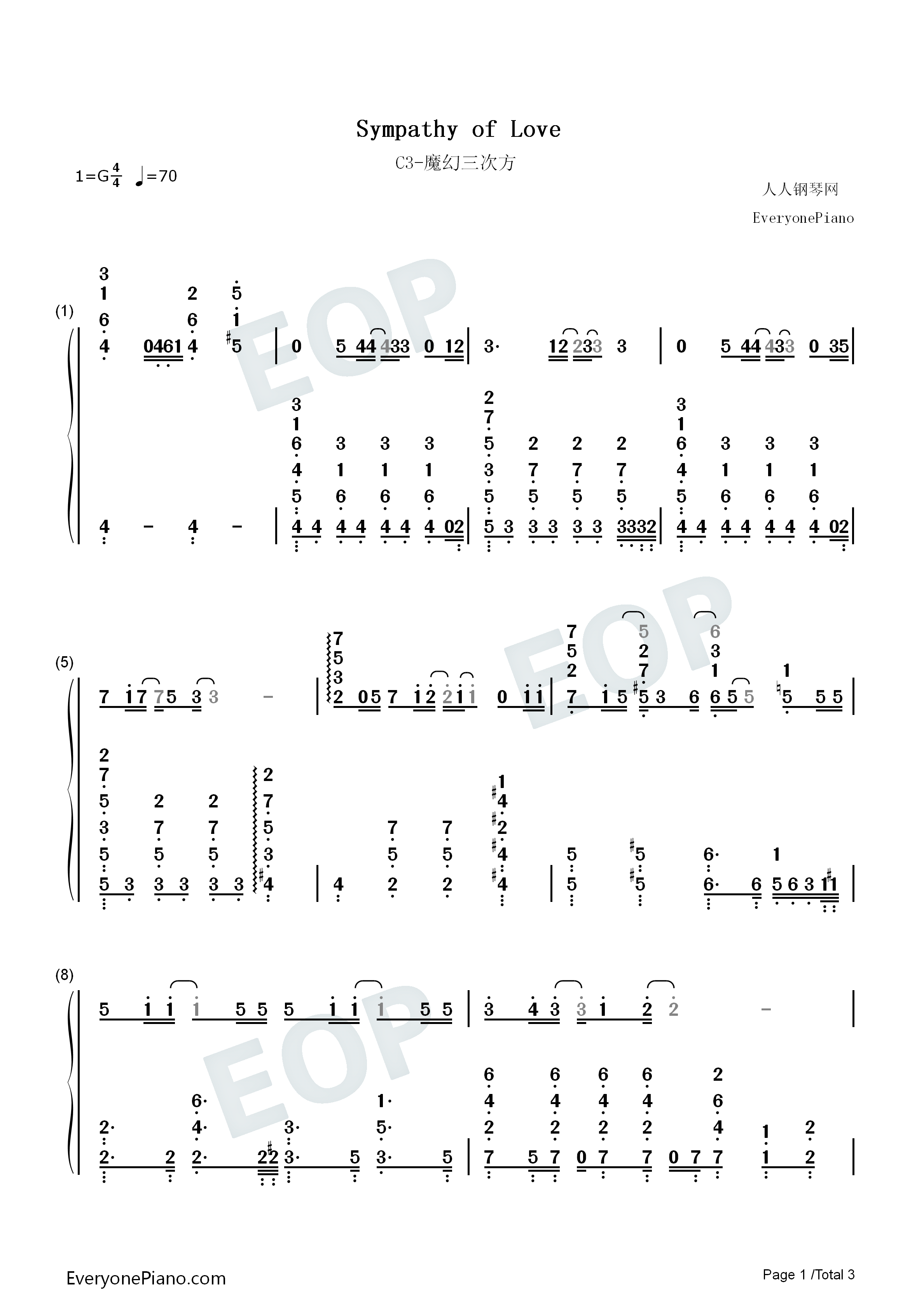 Sympathy_of_Love钢琴简谱_田村由加莉演唱