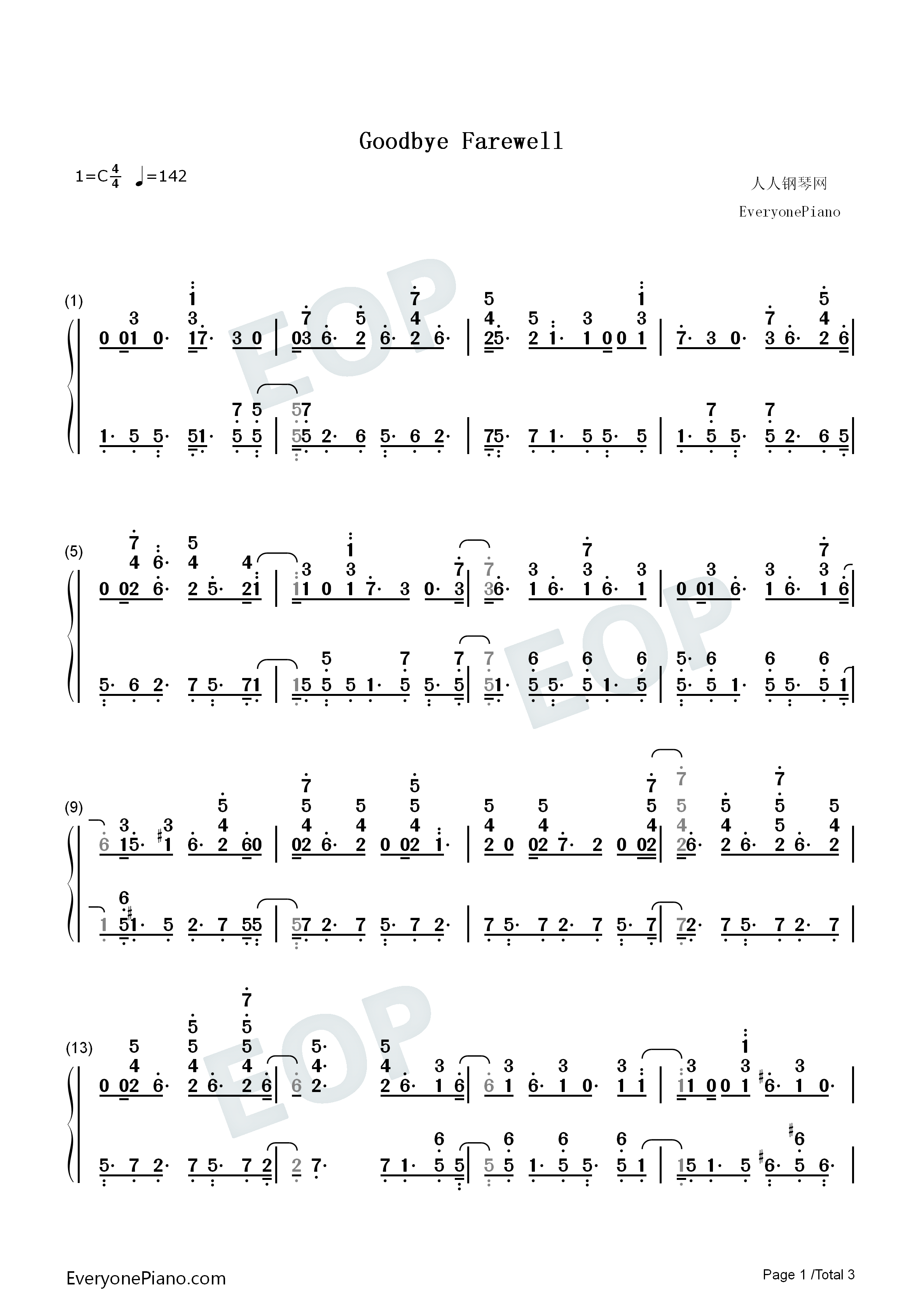 Goodbye_Farewell钢琴简谱_Richard_Sherman演唱