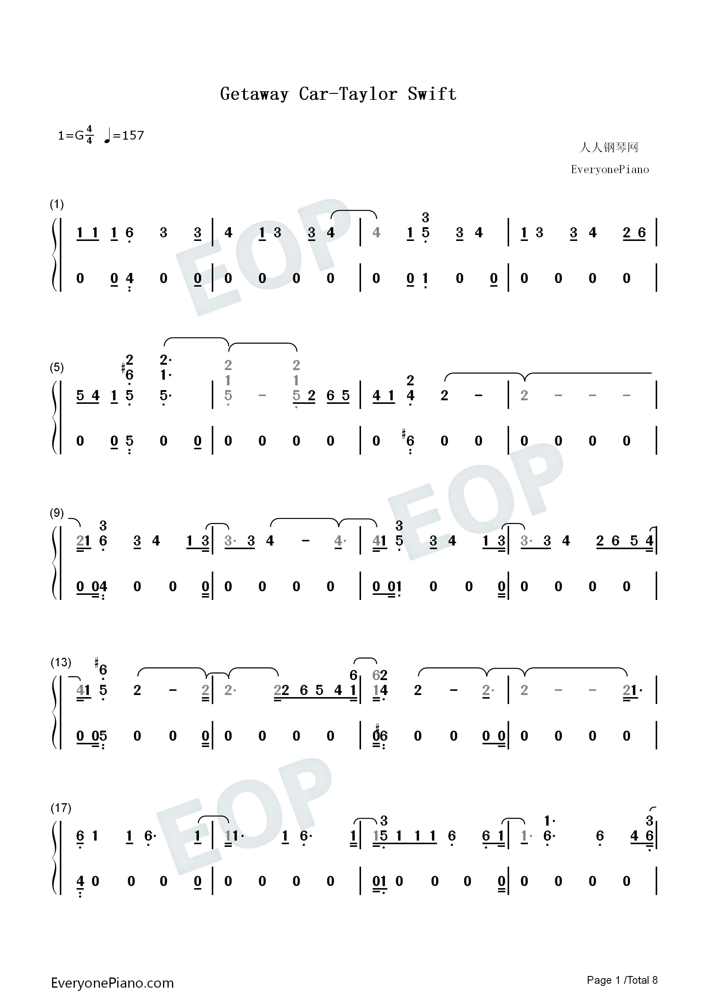 Getaway_Car钢琴简谱_Taylor_Swift演唱