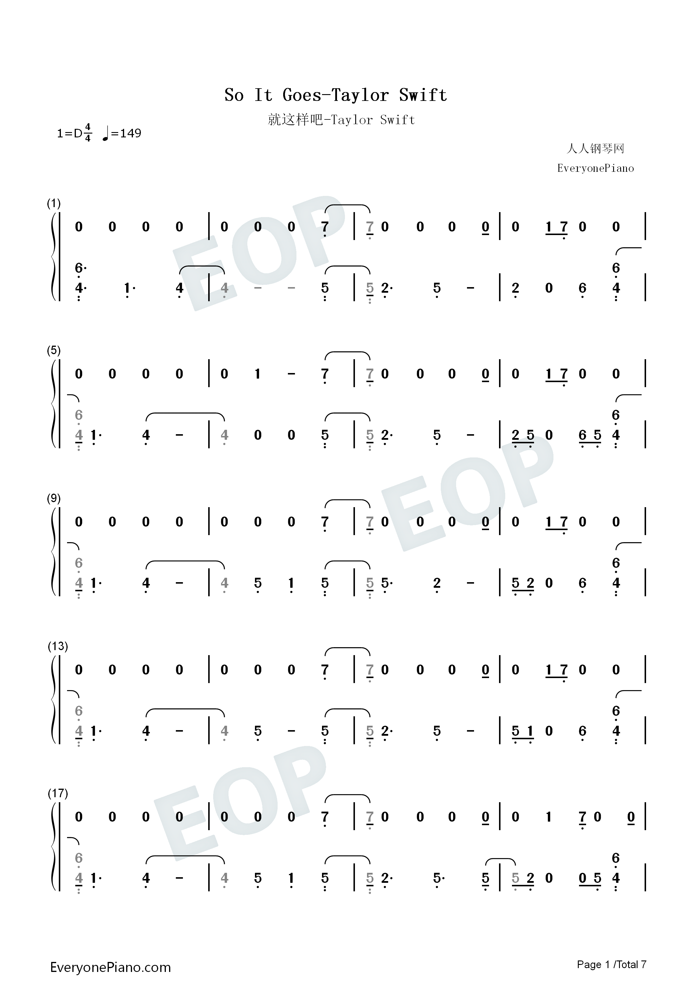 So_It_Goes…钢琴简谱_Taylor_Swift演唱