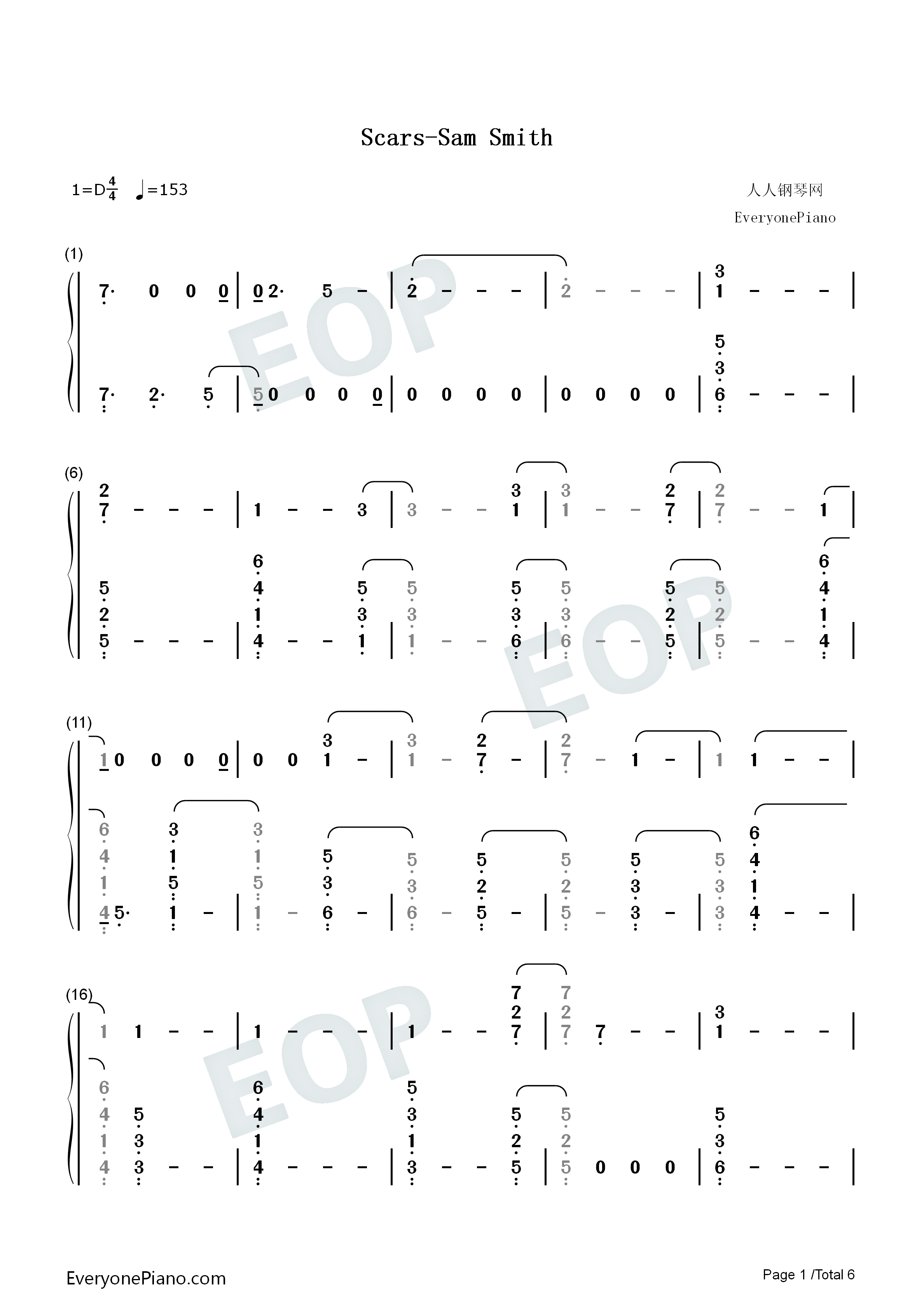 Scars钢琴简谱_Sam_Smith演唱