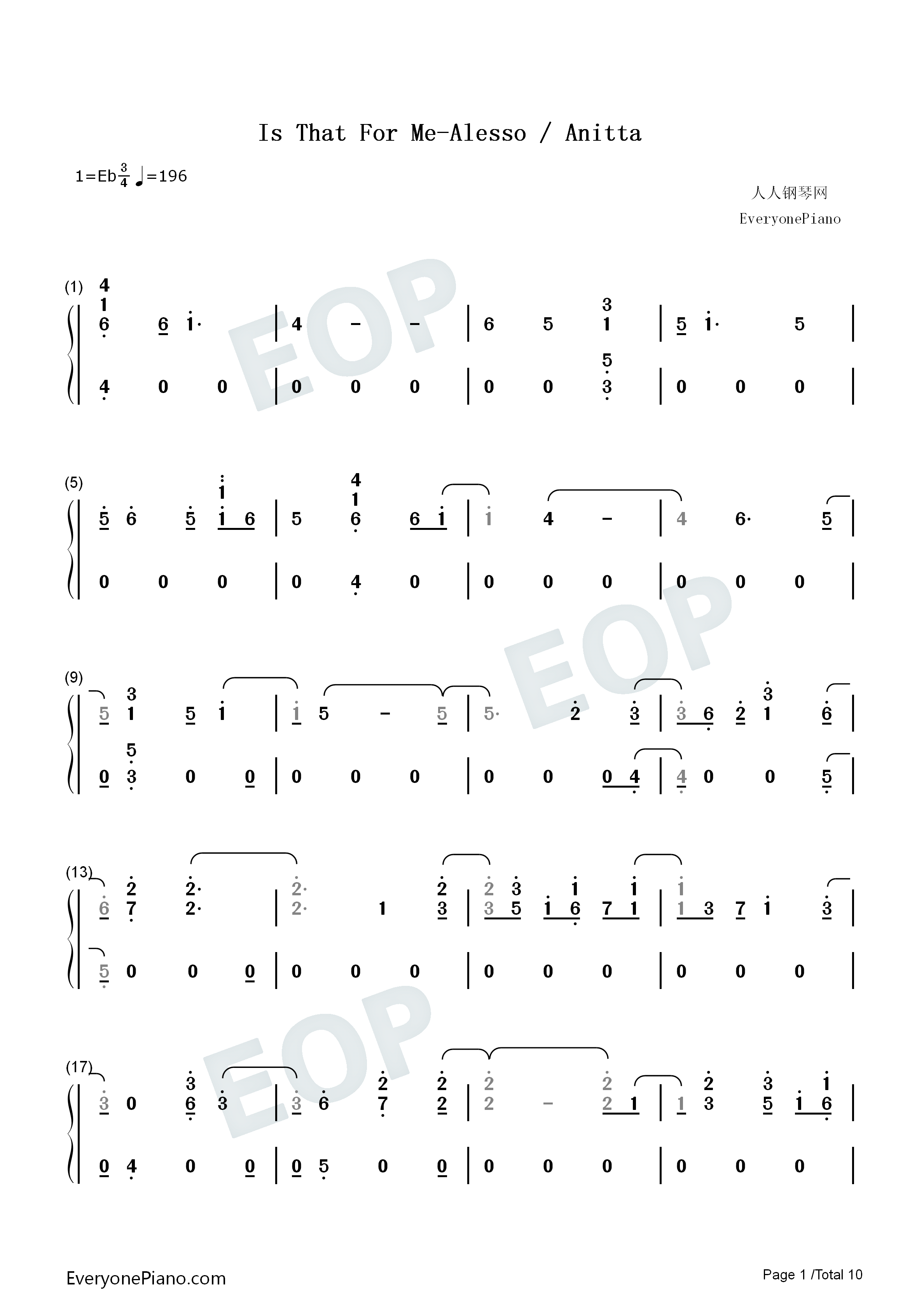 Is_That_For_Me钢琴简谱_Alesso_Anitta演唱