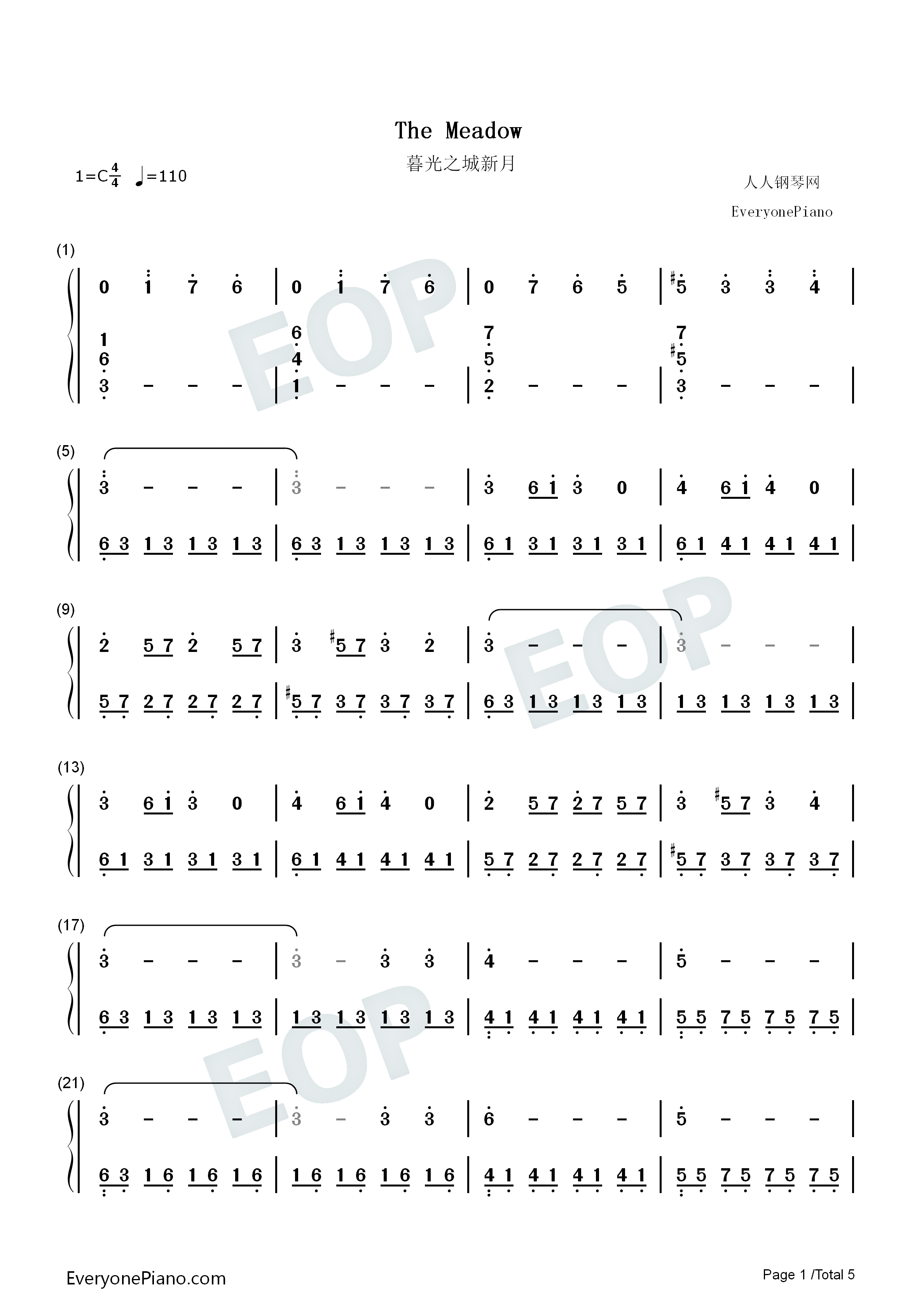 The_Meadow钢琴简谱_Alexandre_Desplat演唱
