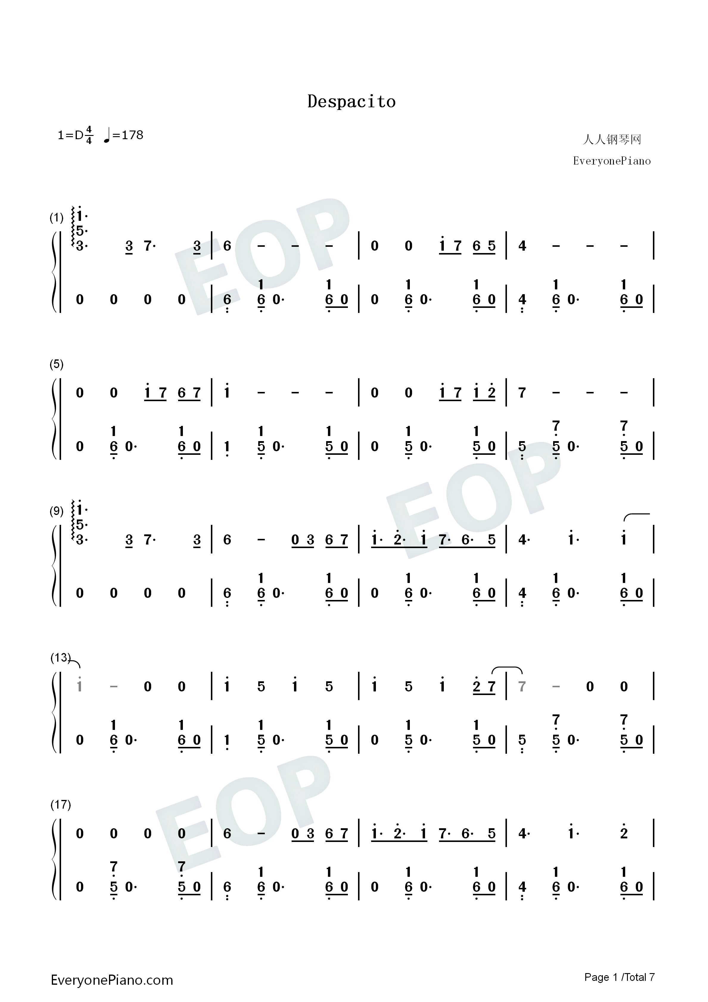 Despacito钢琴简谱_Luis_Fonsi_Daddy_Yankee演唱